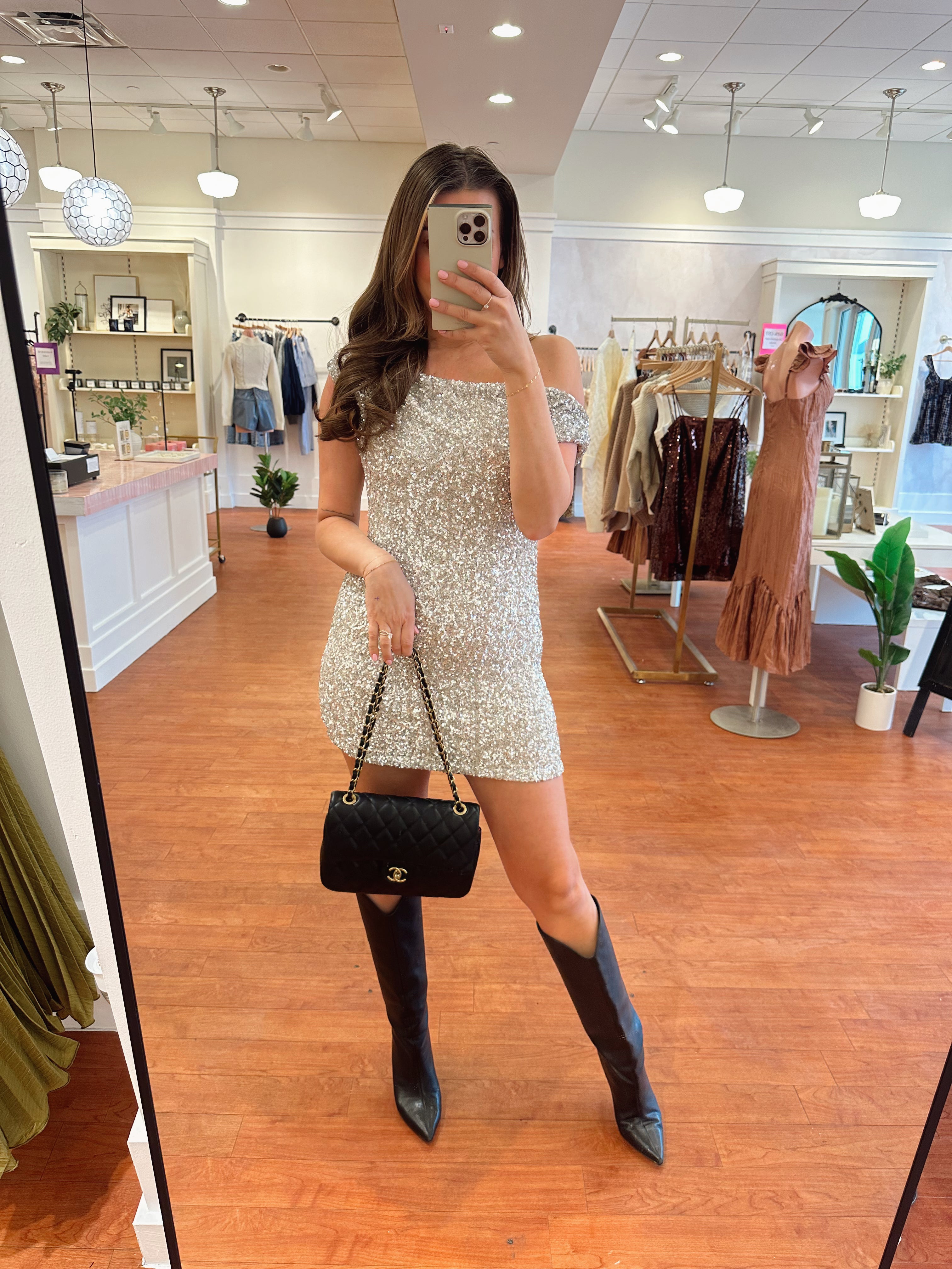 Lucy Silver Sequin Asymmetrical Mini Dress