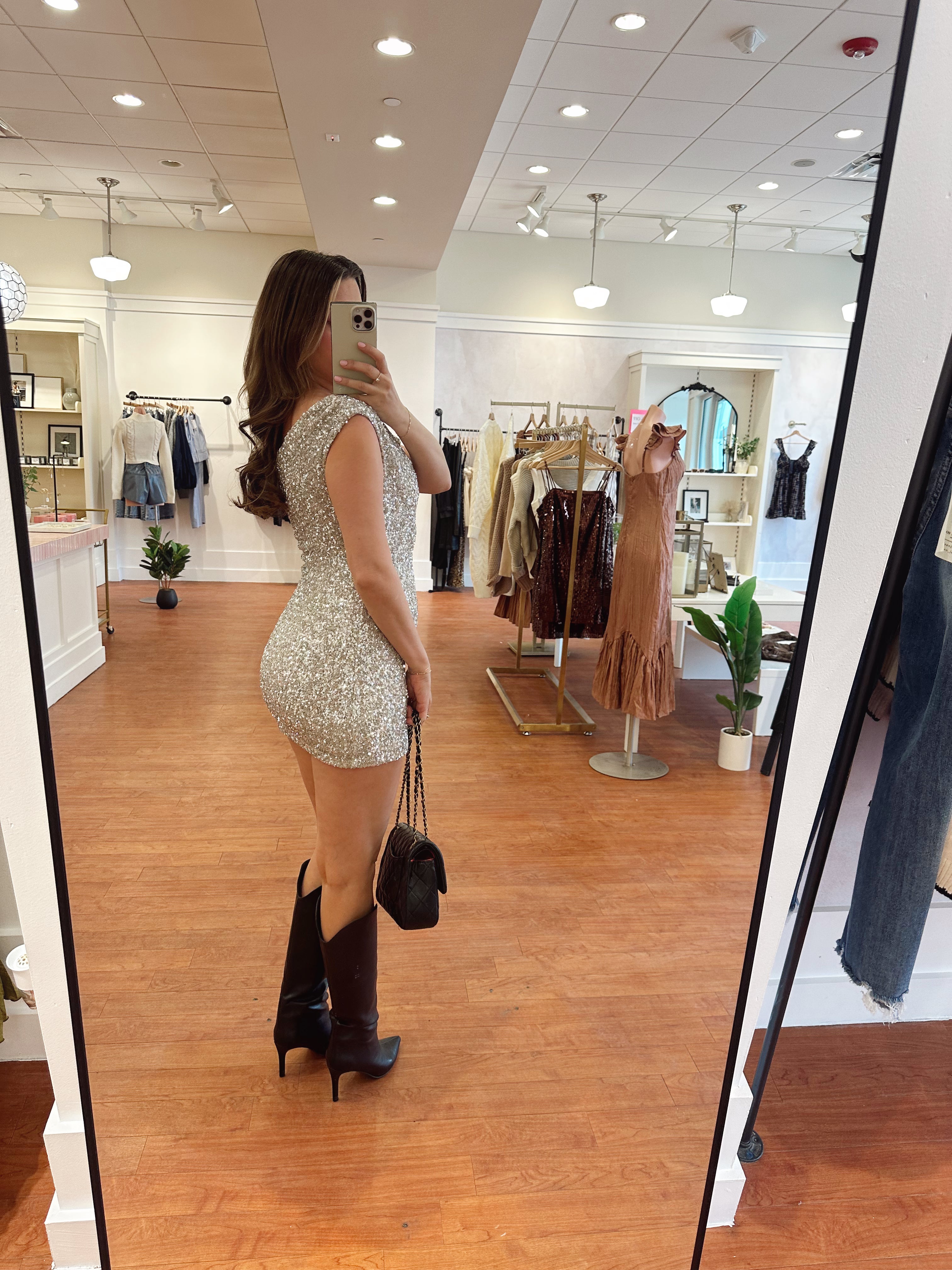 Lucy Silver Sequin Asymmetrical Mini Dress