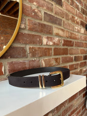 Dark brown suede belt with good buckle hardware.