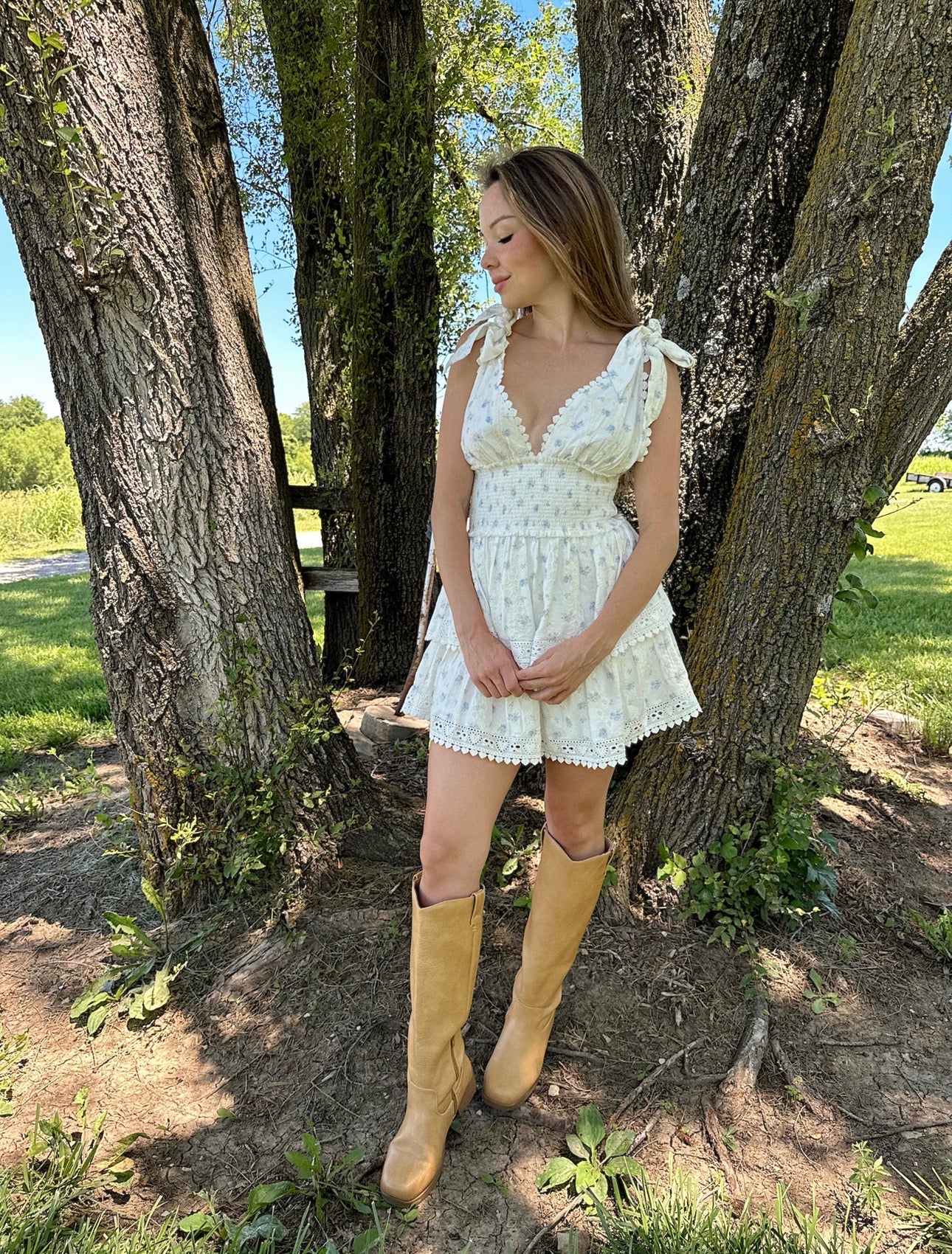 Blue Ditsy Eyelet Mini Dress
