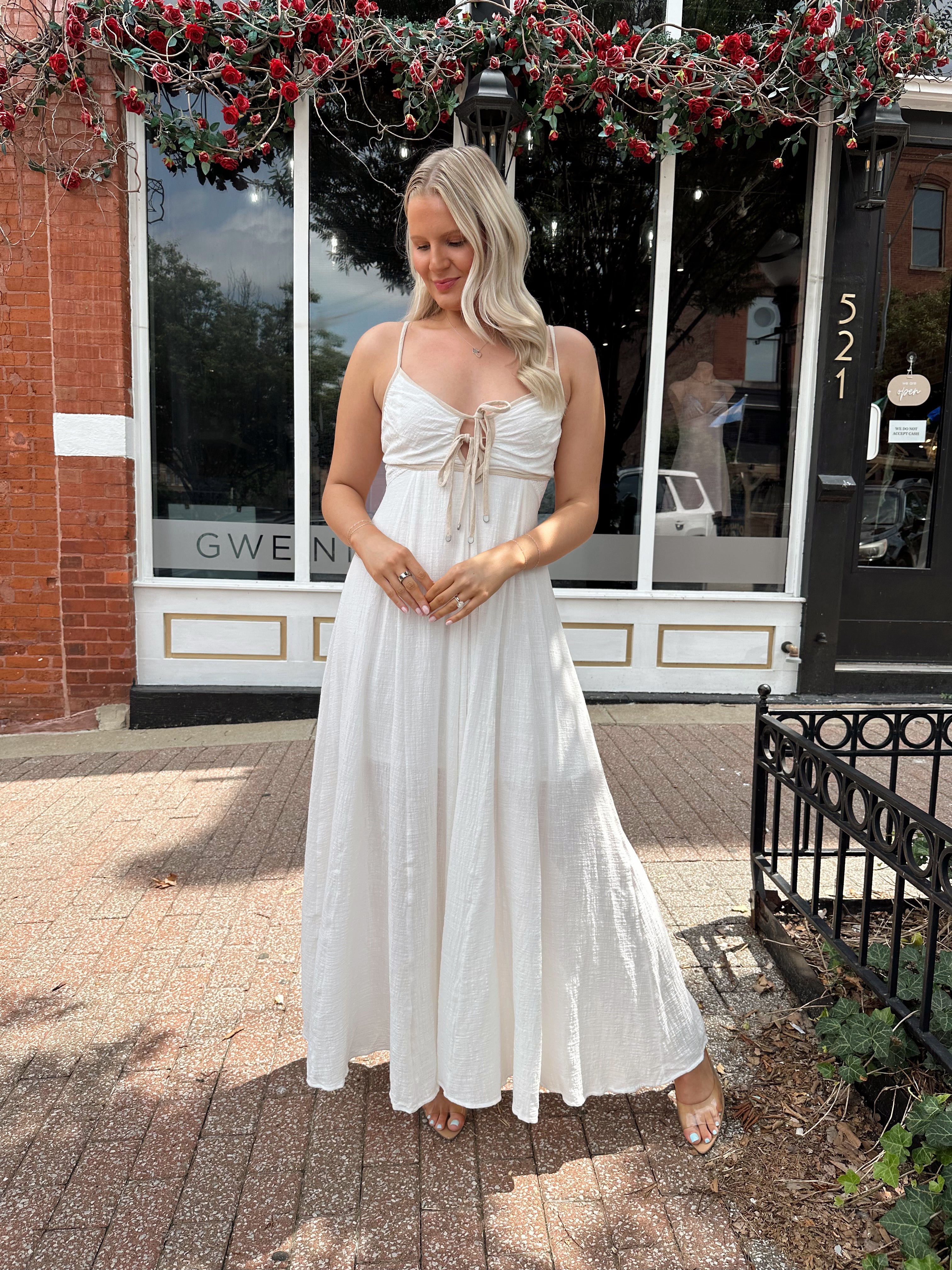 White Maxi Dress with Contrast Trim