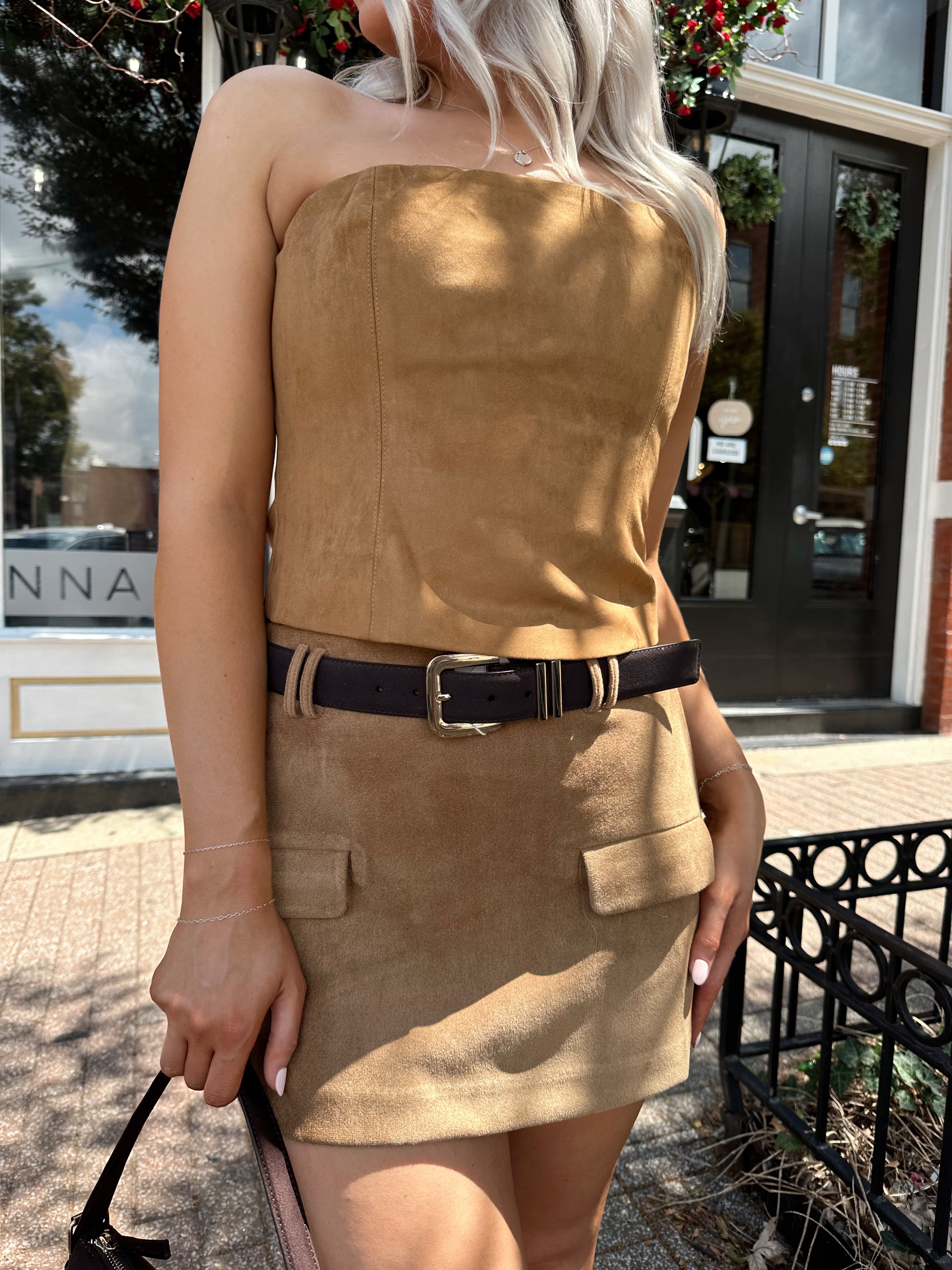 Dedra Dark Brown Suede Gold Buckle Belt