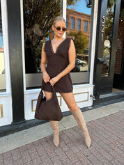 Pacey Chocolate Suede Shoulder Bag