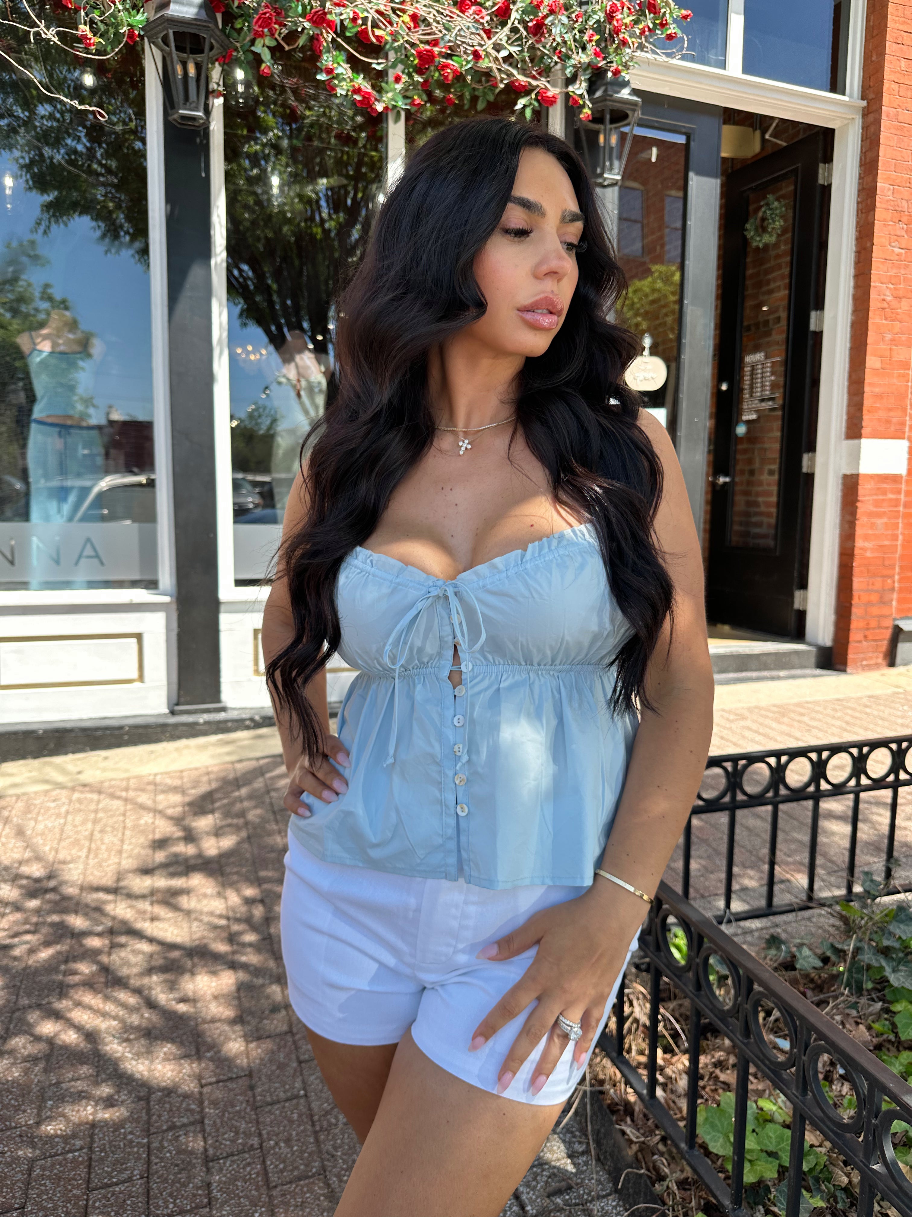 Blue Peplum Tank Top – Sweetheart Neckline – Gwenna The Label