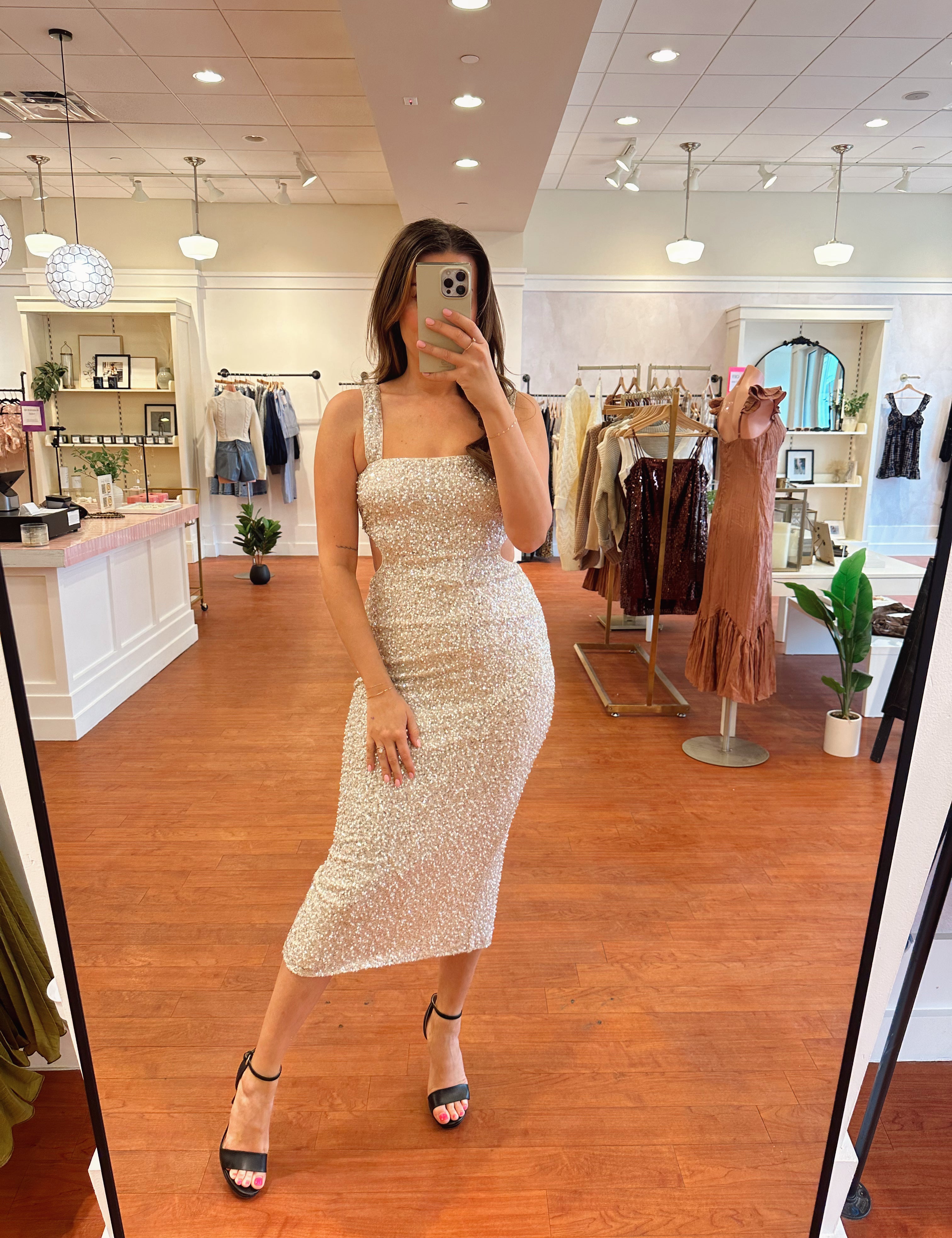 Sparkly Champagne Sequin Dress.