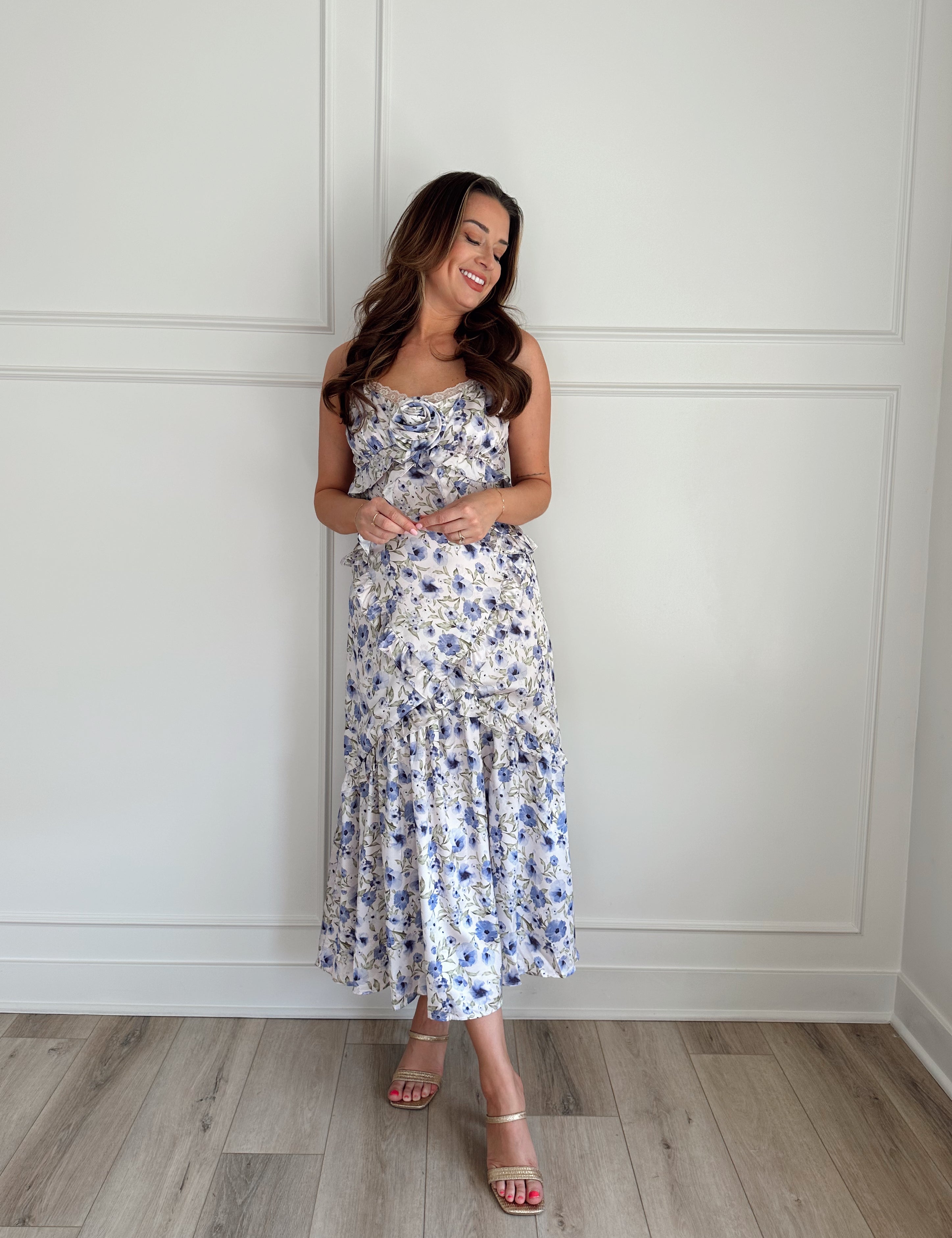 Juliana Ruffled Floral Maxi Dress.