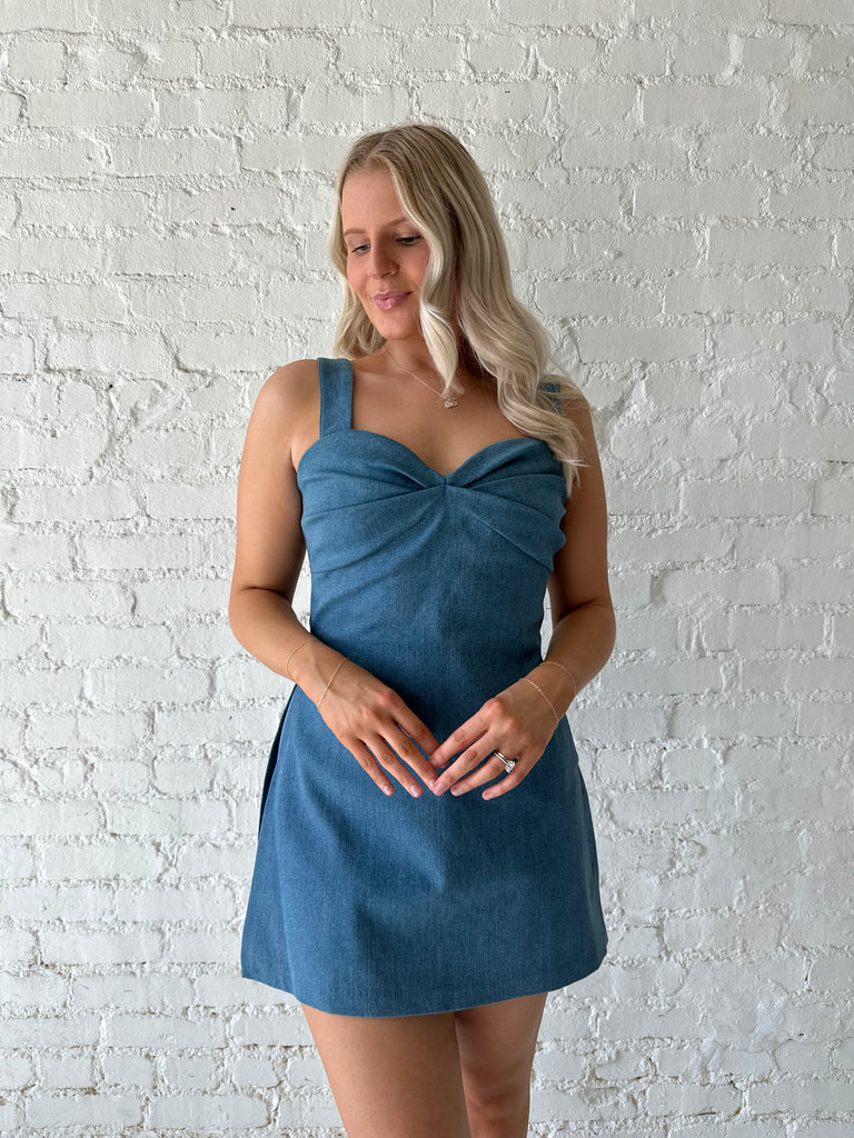 alfalfa denim mini dress mid wash Alfalfa Check Minidress (Women)