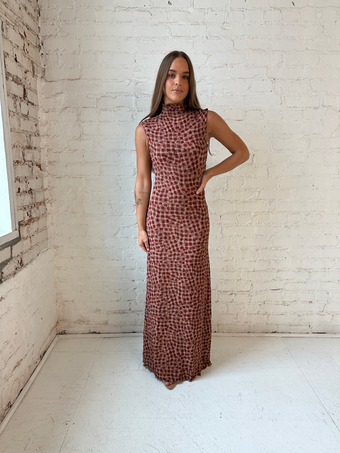 Aleaha Brown and Burgundy Textured Maxi Dress