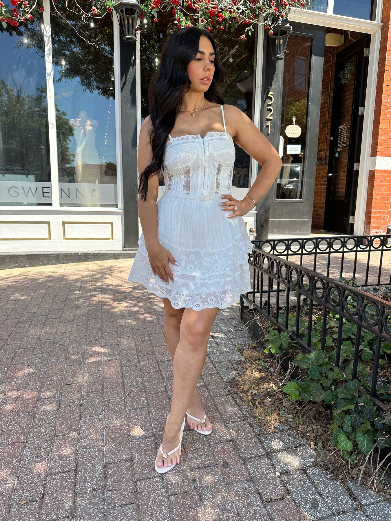 White Lace Tiered Mini Dress