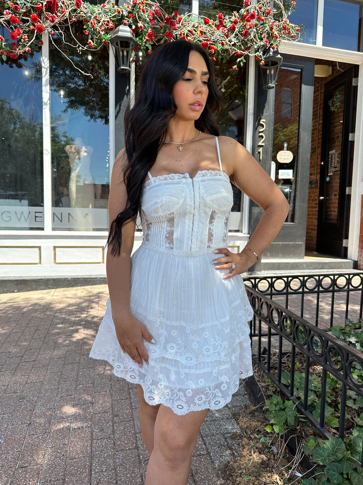 White Lace Tiered Mini Dress