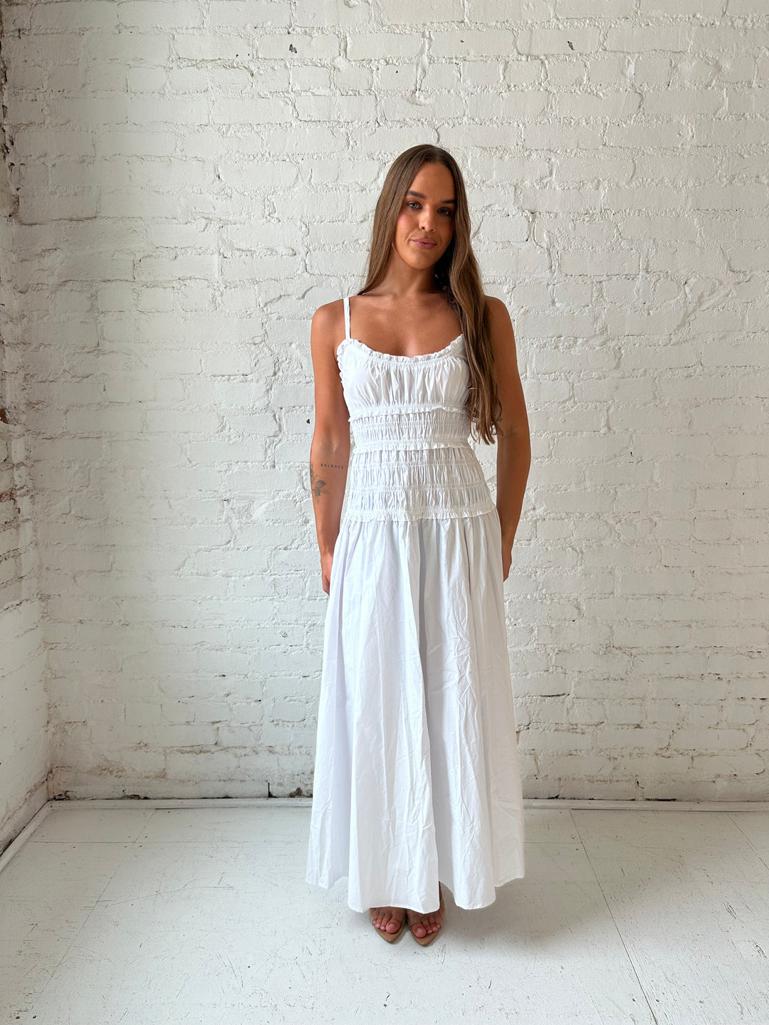White Smocked Maxi Dress