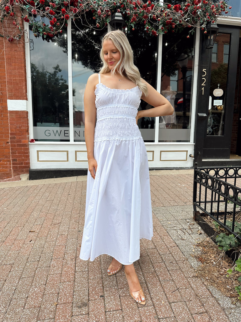 White Smocked Midi Dress White Smocked Midi Dress