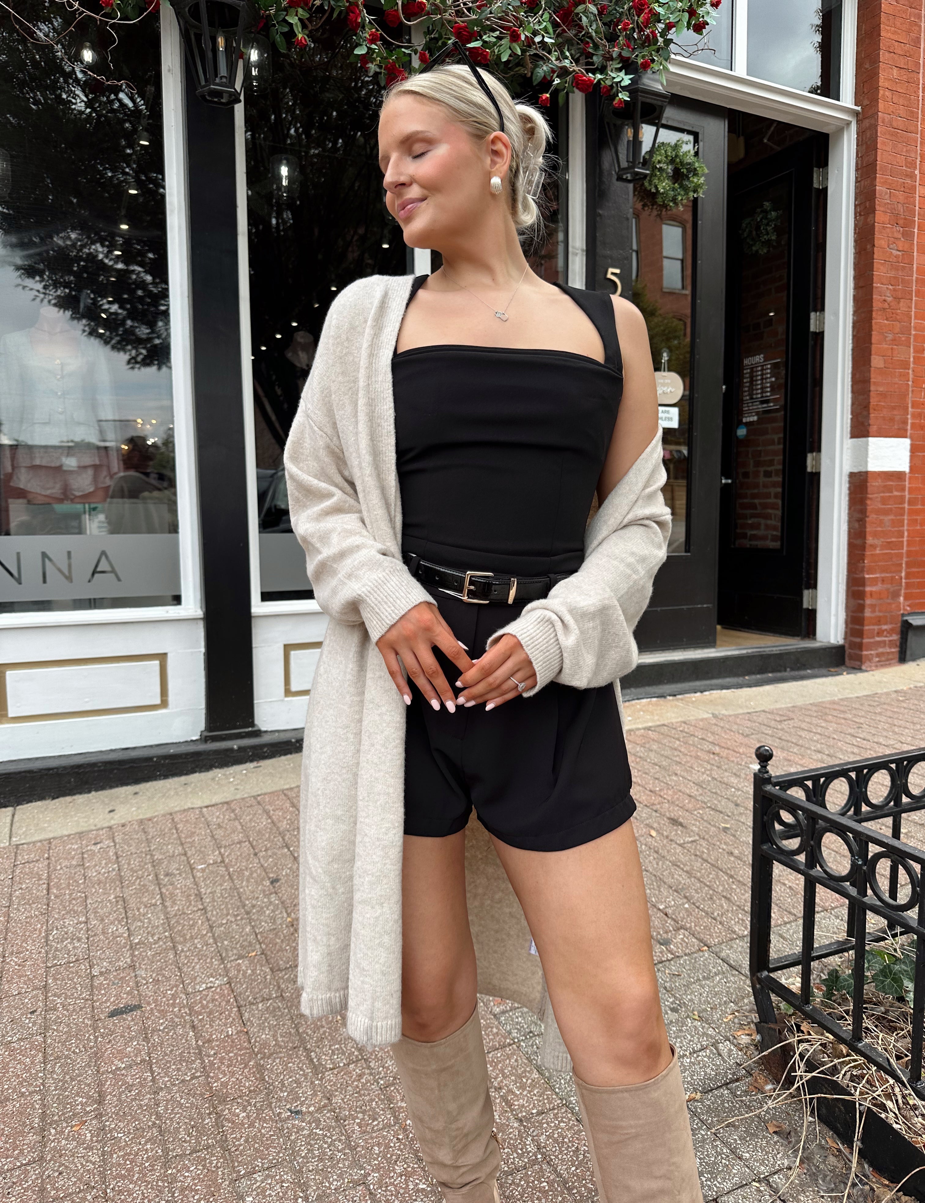 Oatmeal lightweight knit duster cardigan with open front and calf-length silhouette