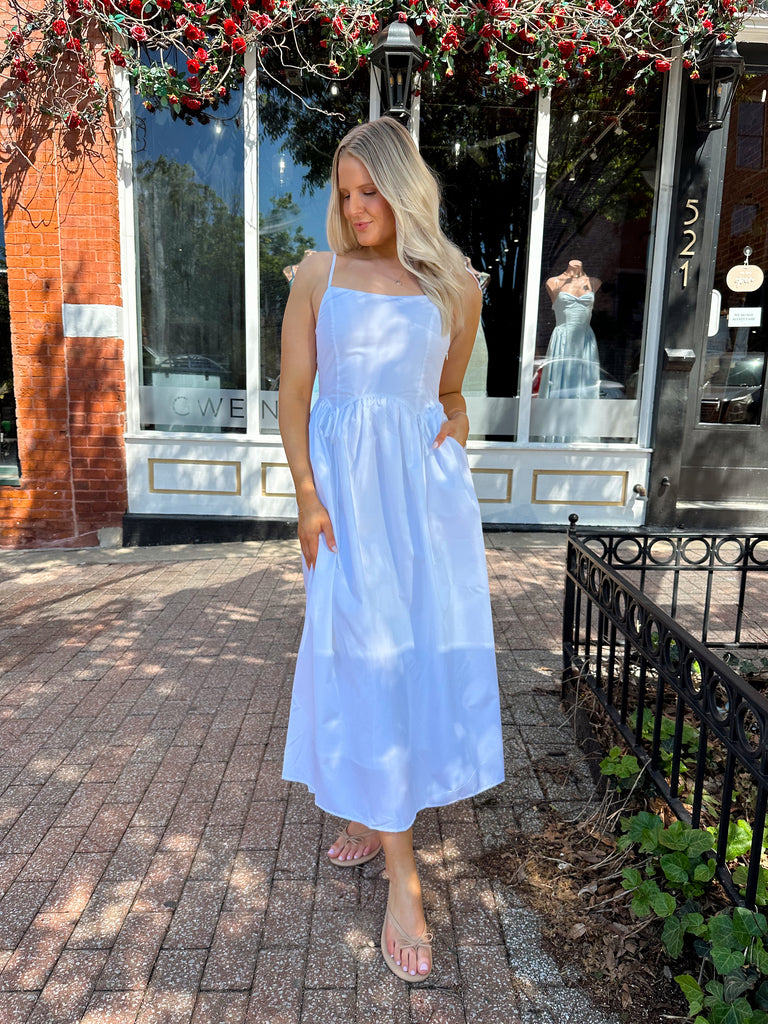 White Front Tie Midi Dress