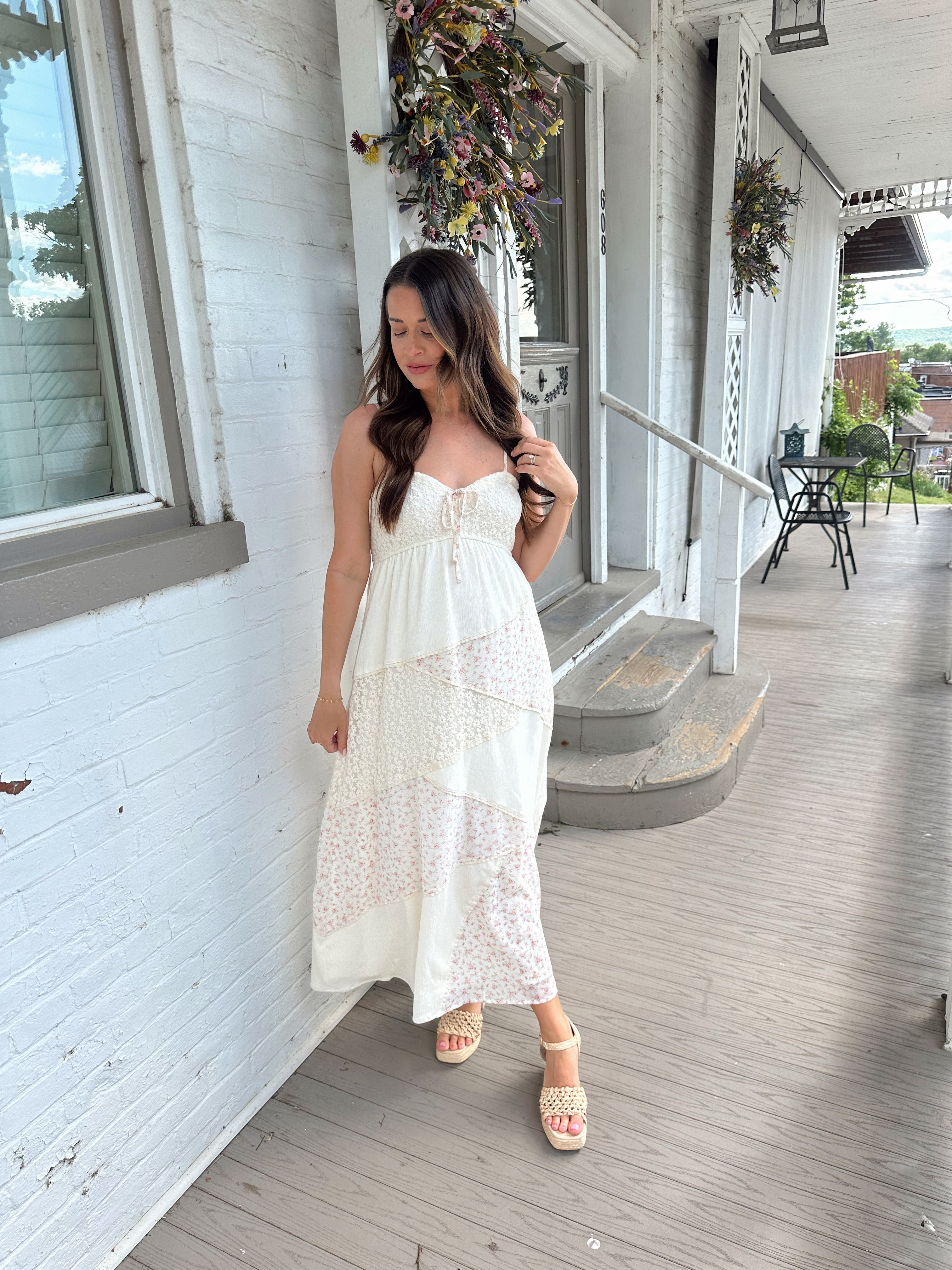 Cream floral patchwork maxi dress. perfect for summer days.