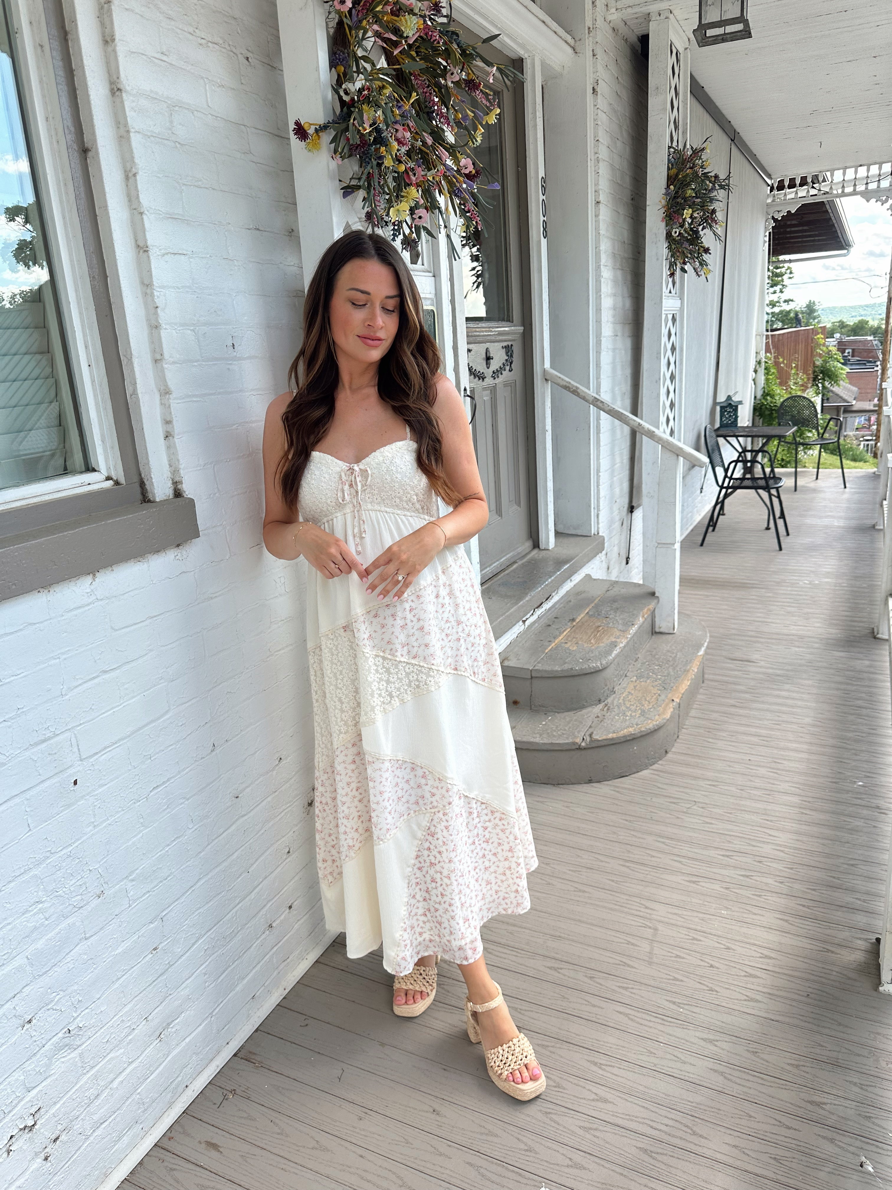 Cream floral patchwork maxi dress. perfect for summer days.