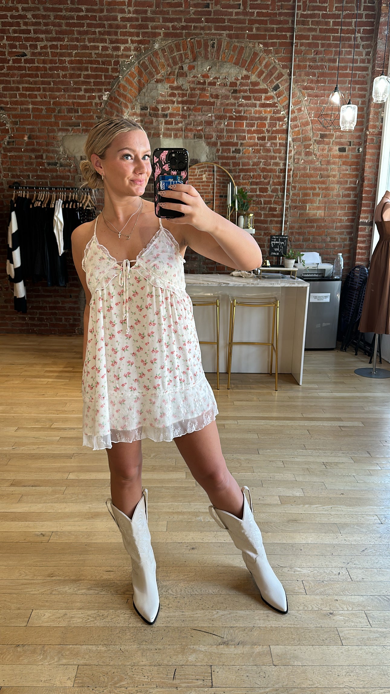 Dana Coral and White Floral Mini Dress
