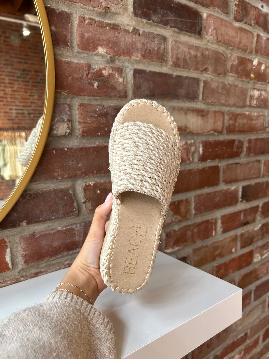 Cairo woven platform slide sandals with natural rope sole and textured woven upper