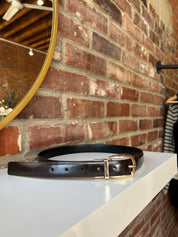 Reversible brown and black belt with gold hardware. 