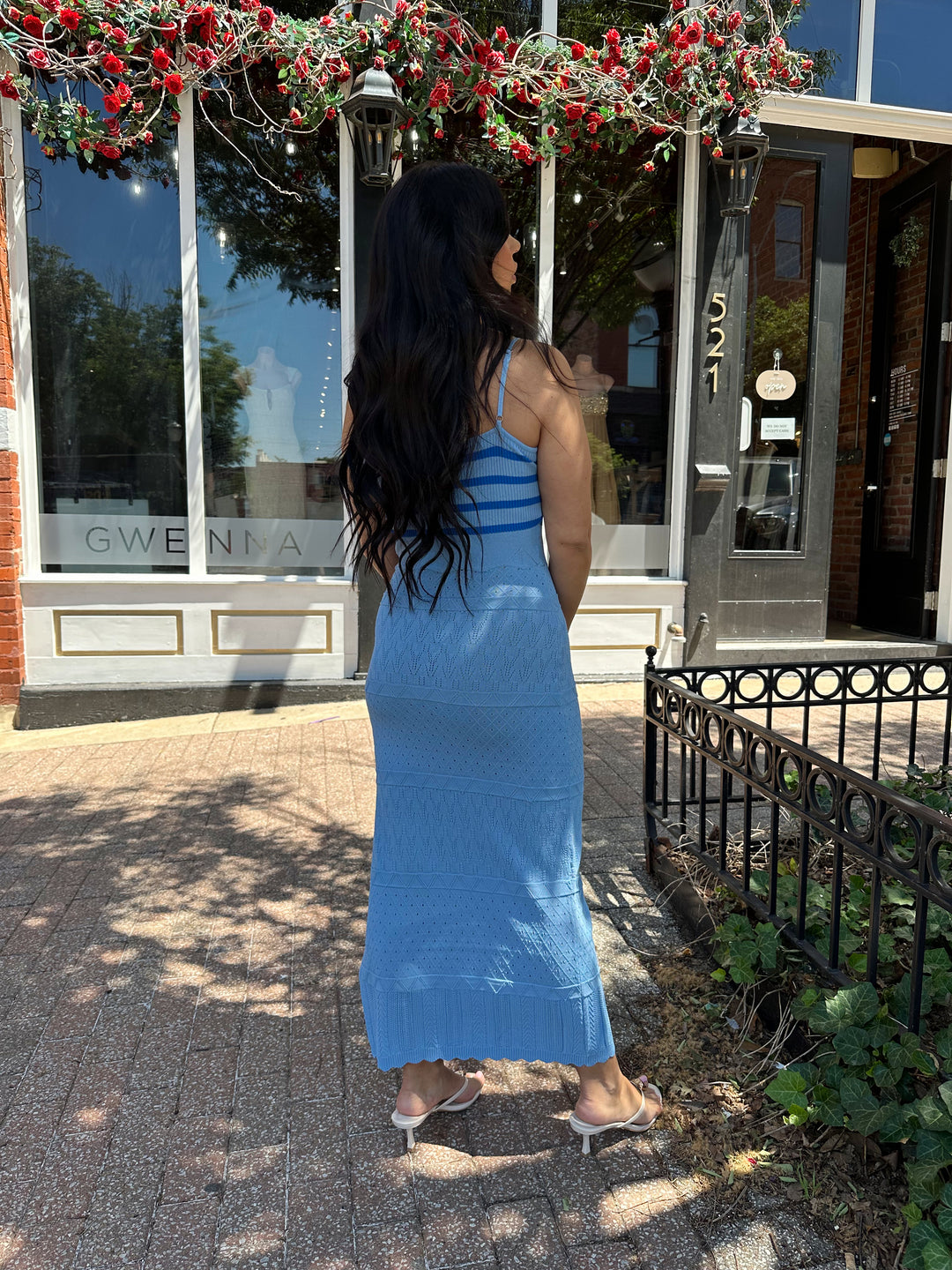 Blue Patterned Knit Maxi Dress