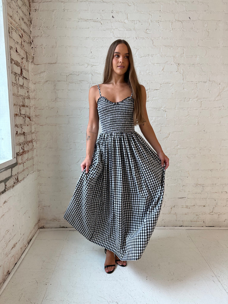 Black Gingham Midi Dress