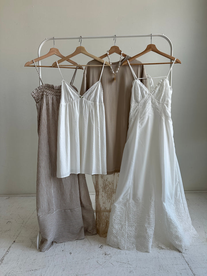 Neutral mini and maxi dresses.