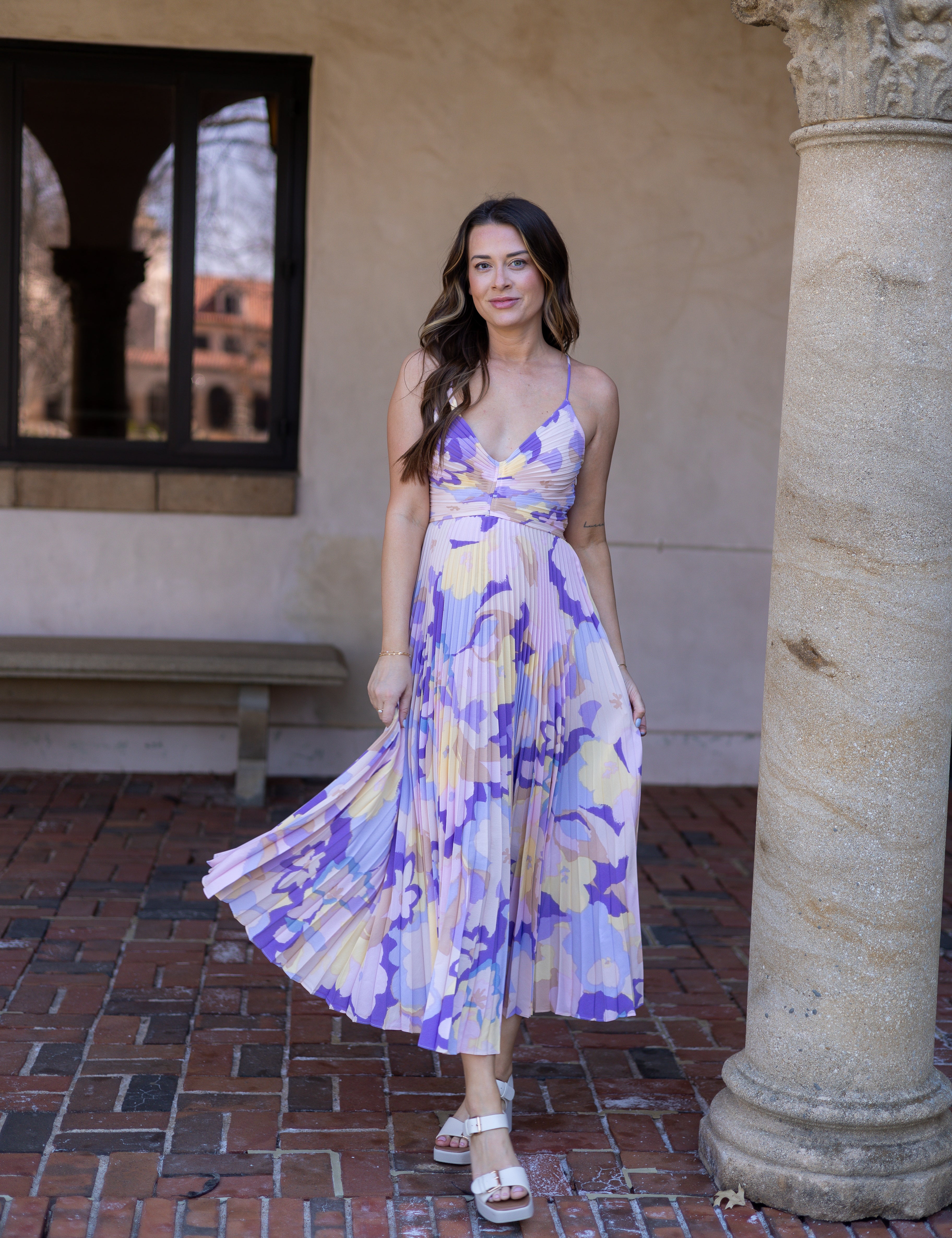 Holly Pastel Floral Pleated Midi Dress.