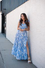 Kenzie Blue Floral Cutout Maxi Dress.