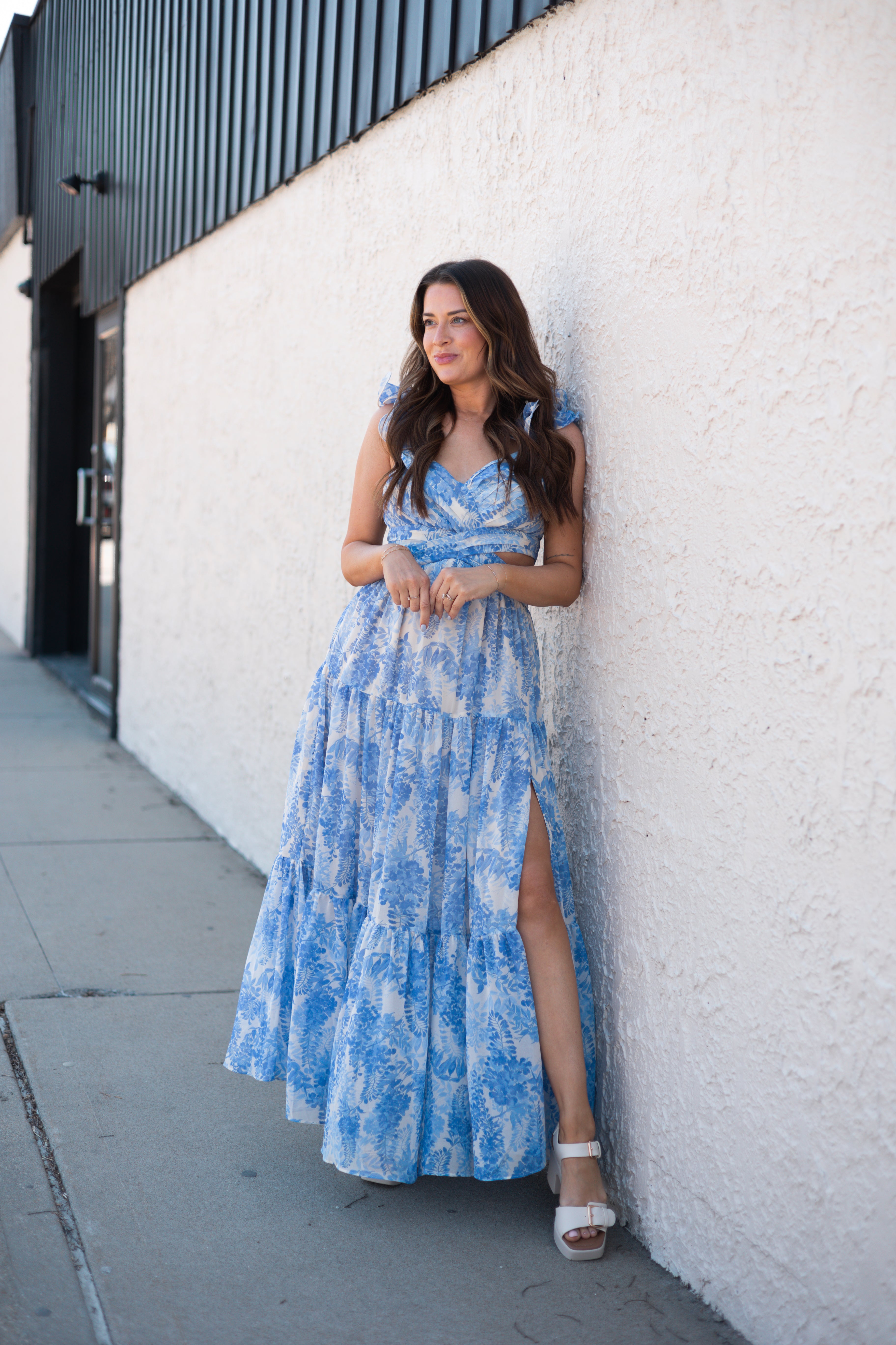 Kenzie Blue Floral Cutout Maxi Dress.