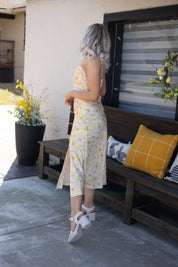 Keely Yellow Floral Lace Trim Maxi Dress.