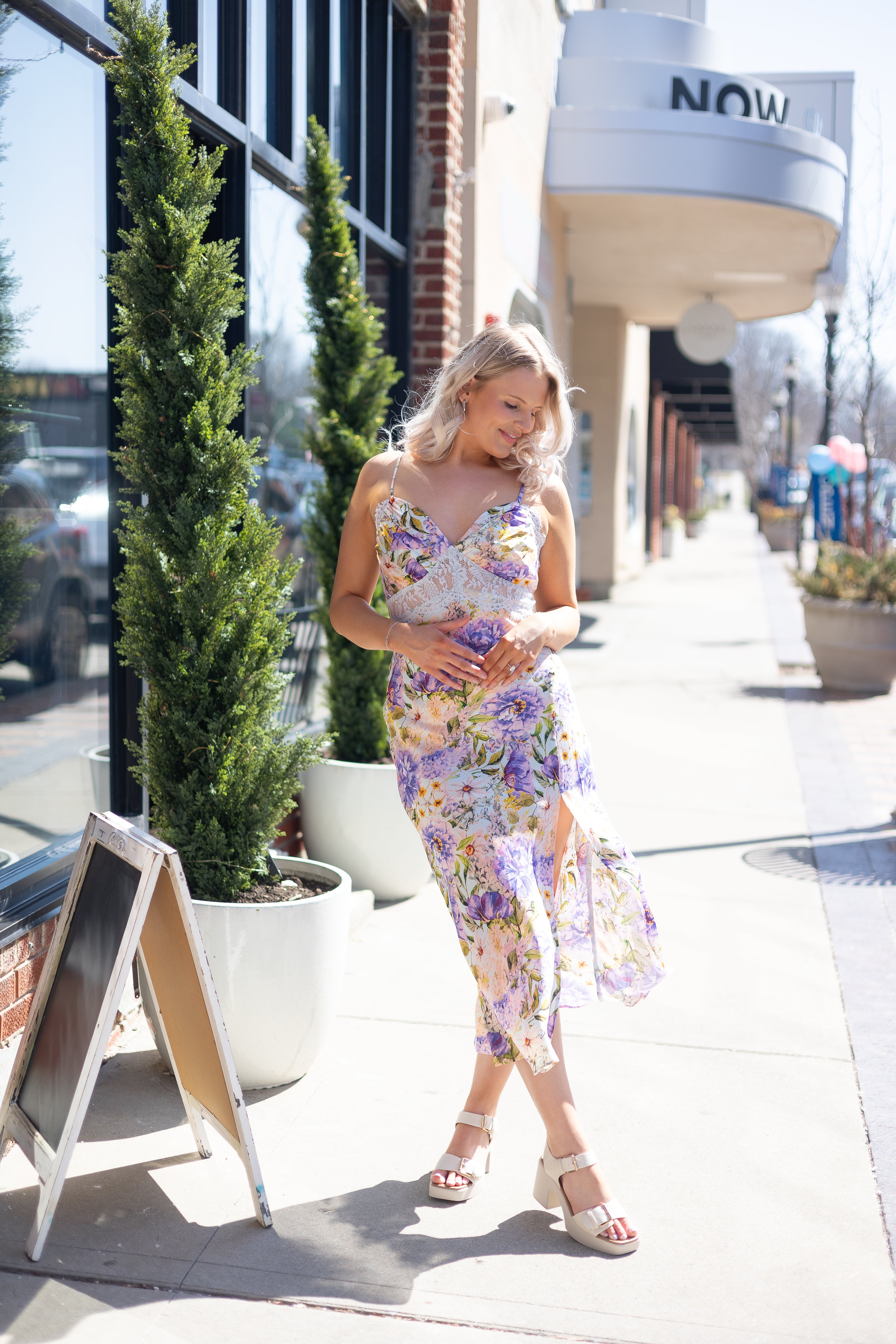 Maria Floral Lace Trim Midi Dress
