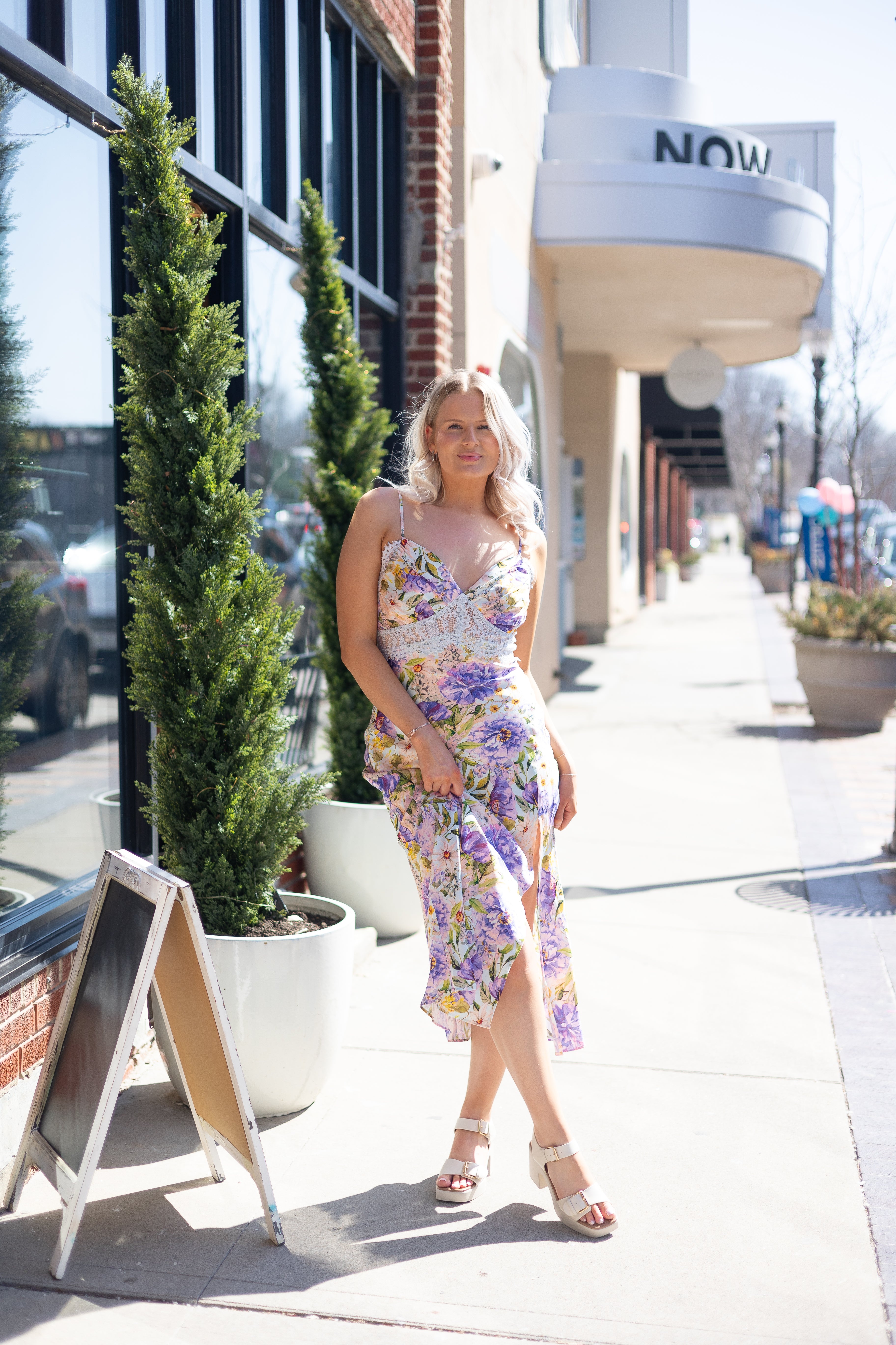 Maria Floral Lace Trim Midi Dress