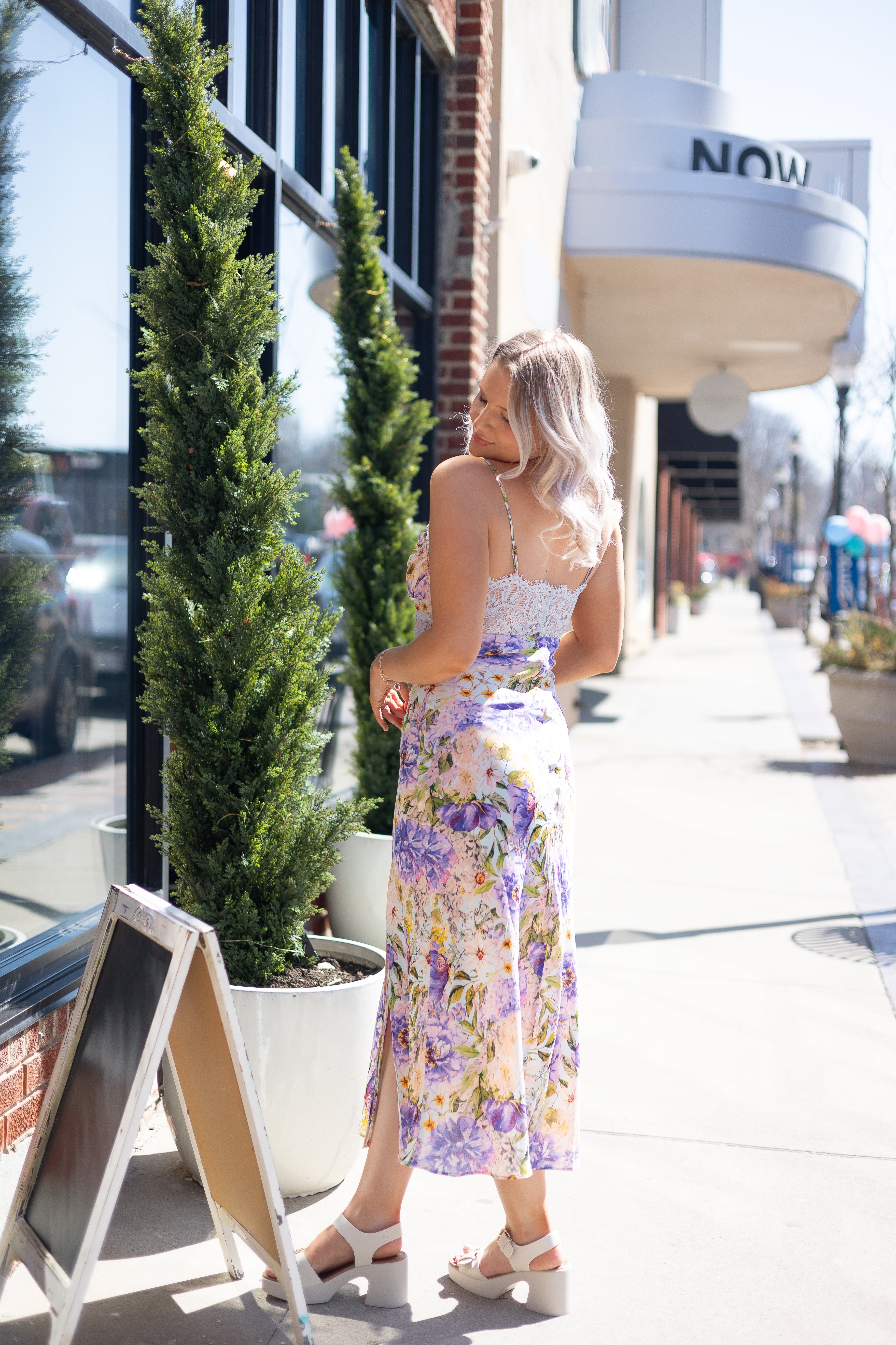 Maria Floral Lace Trim Midi Dress