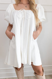 Ardella Puff Sleeve White Denim Mini Dress