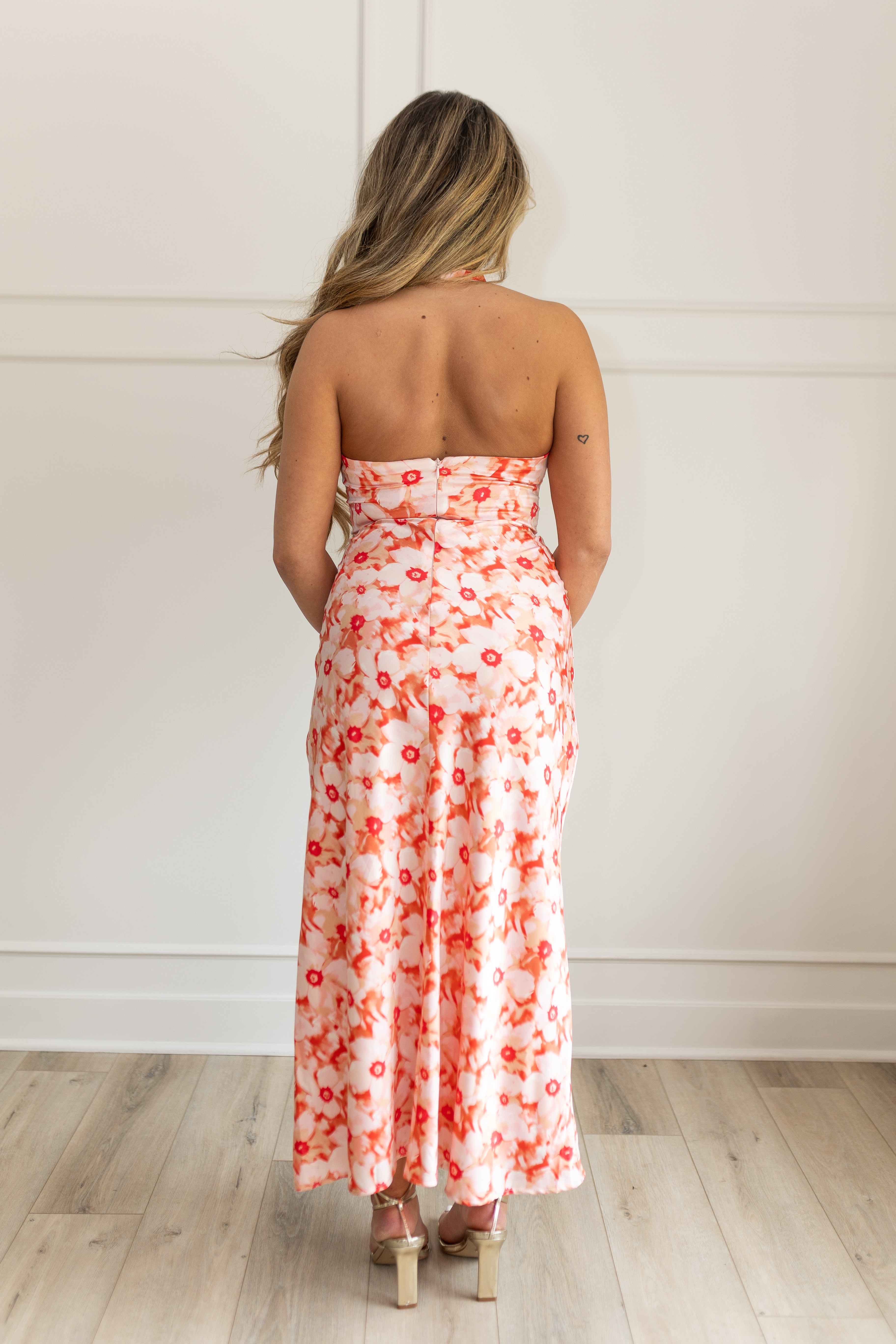 Beverly Floral Satin Halter Midi Dress