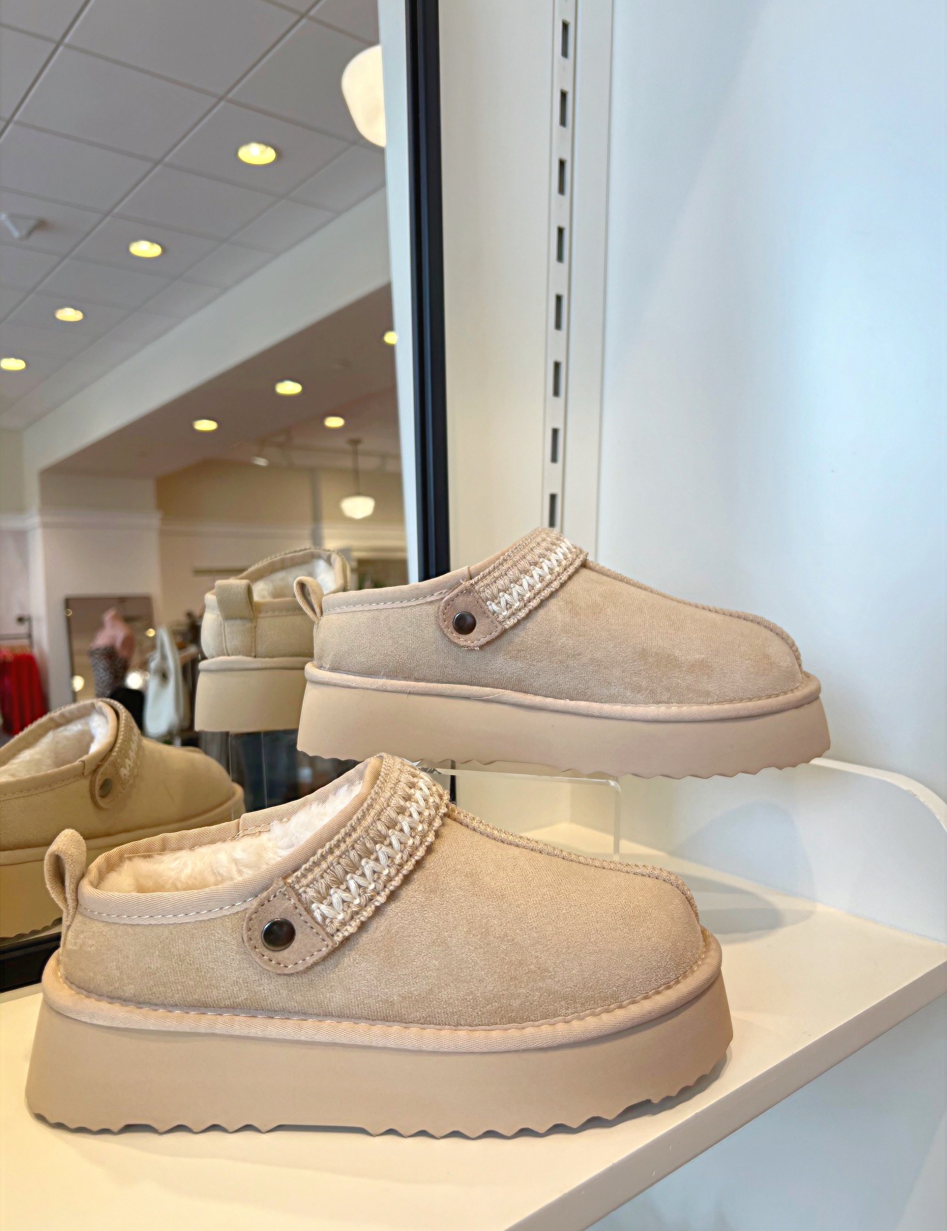 Tan Suede Slip On Clogs.