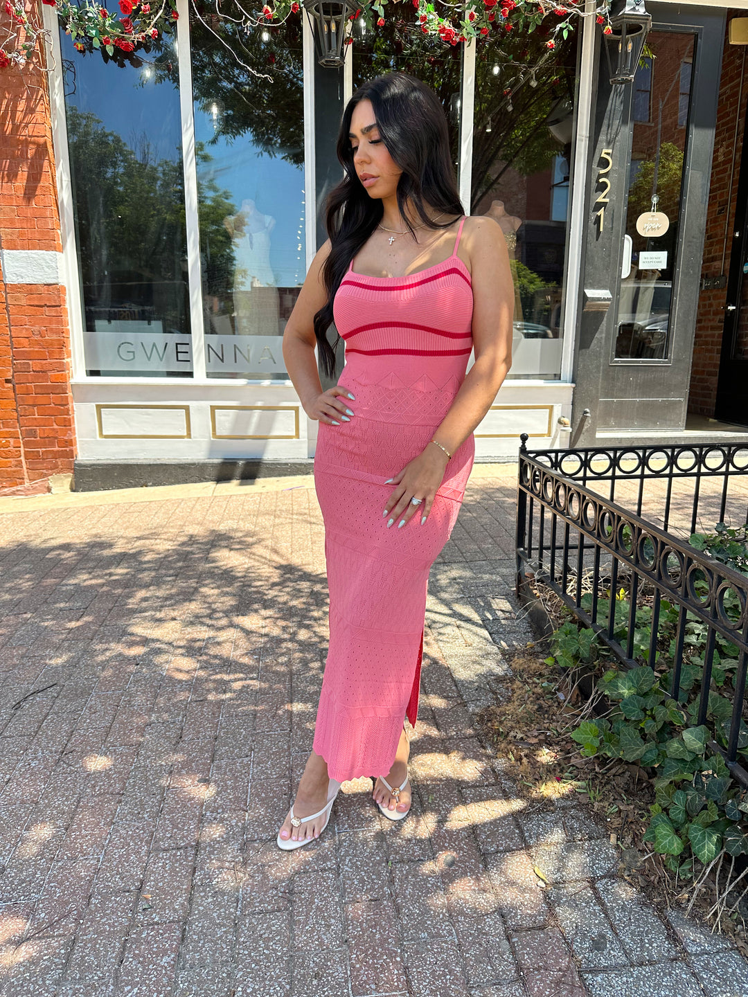 Ellen Pink Spaghetti Strap Knit Dress
