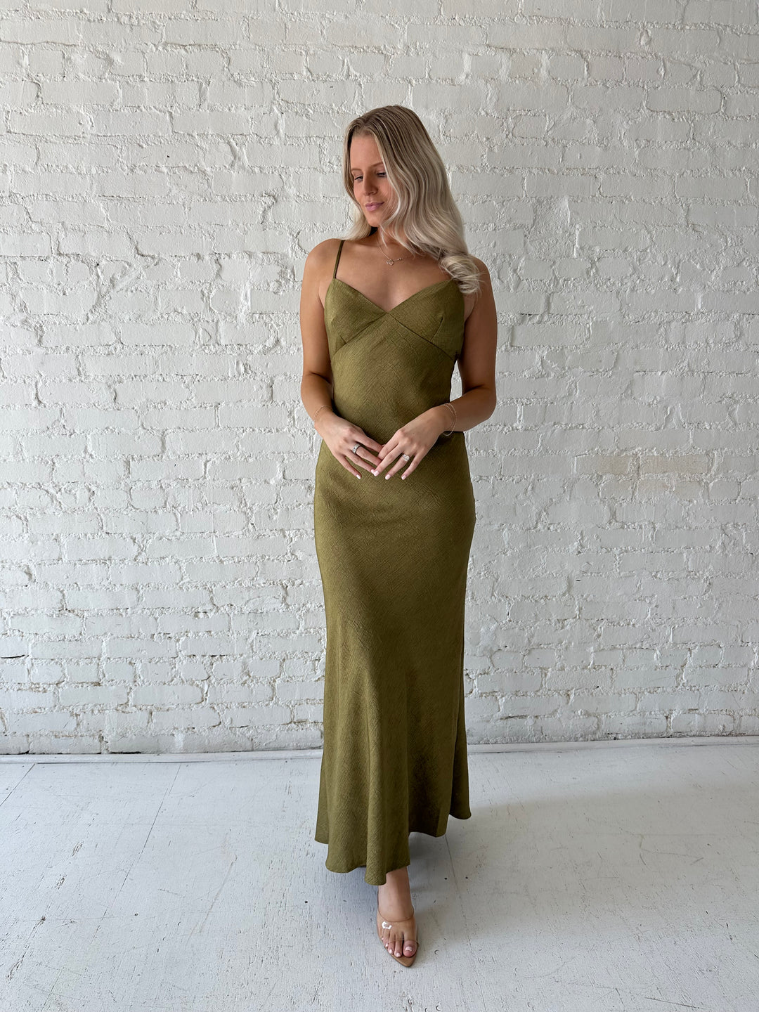 Green Satin Maxi Dress
