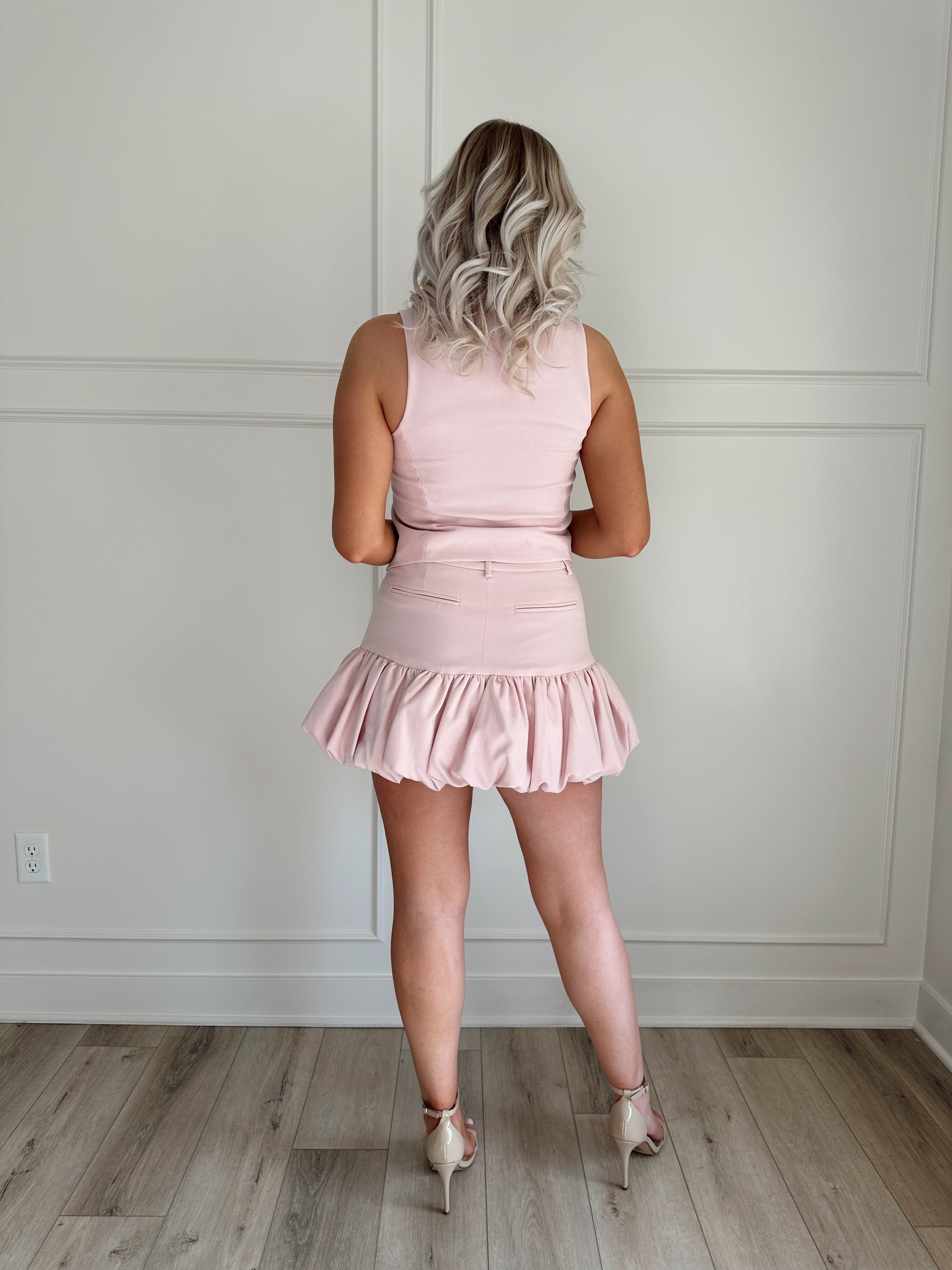 Bella Ruffle Hem Pink Mini Skirt back.