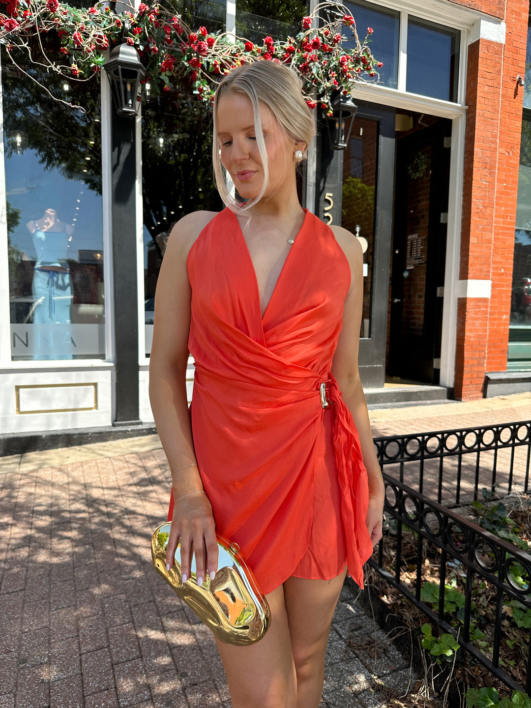 Coral Wrap Mini Dress Coral Wrap Mini Dress