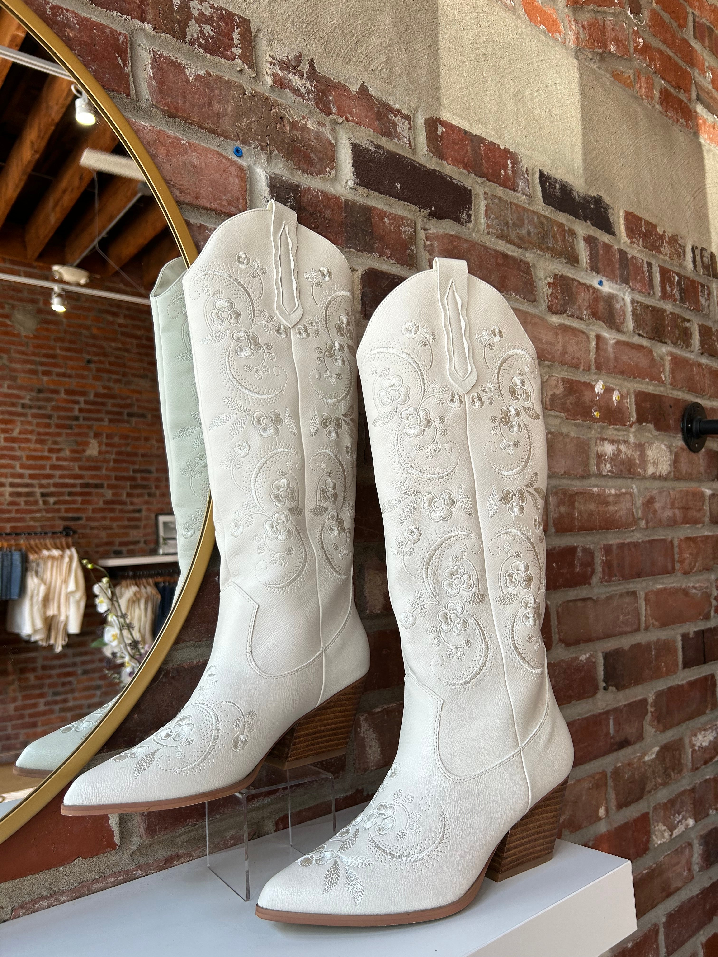 Laney Ivory Embroidered Western Boot