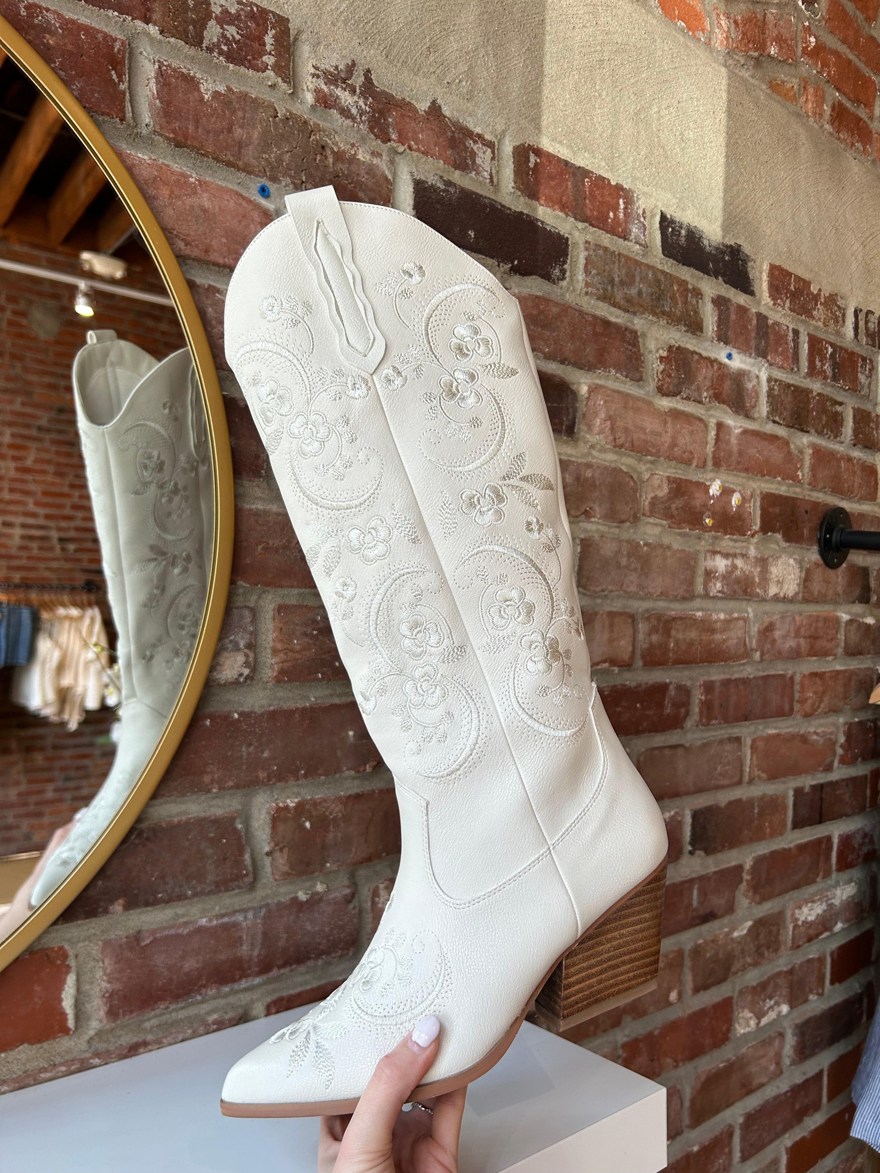 Laney Ivory Embroidered Western Boot