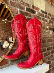 Stella Red Embroidered Western Boot