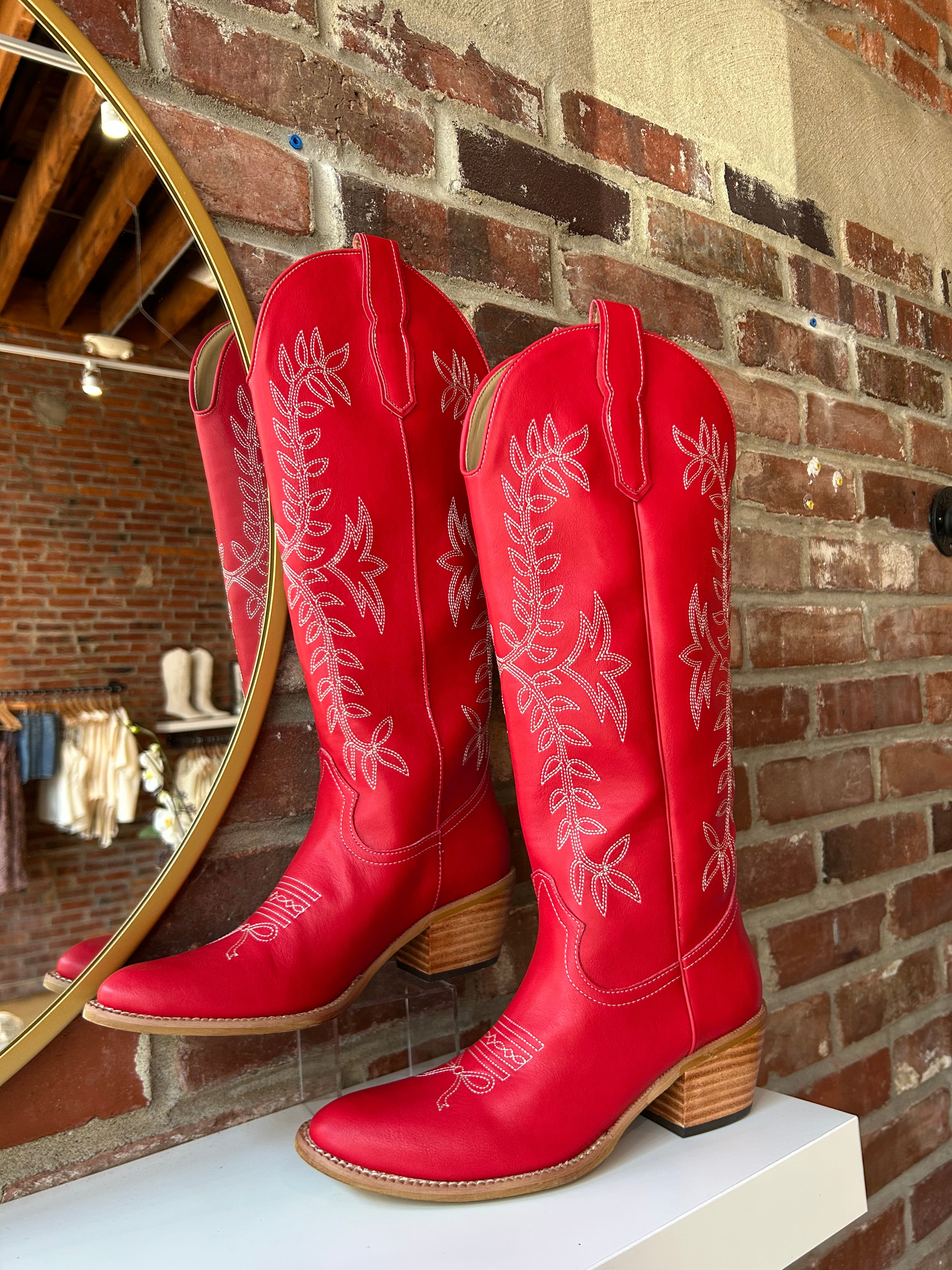 Stella Red Embroidered Western Boot