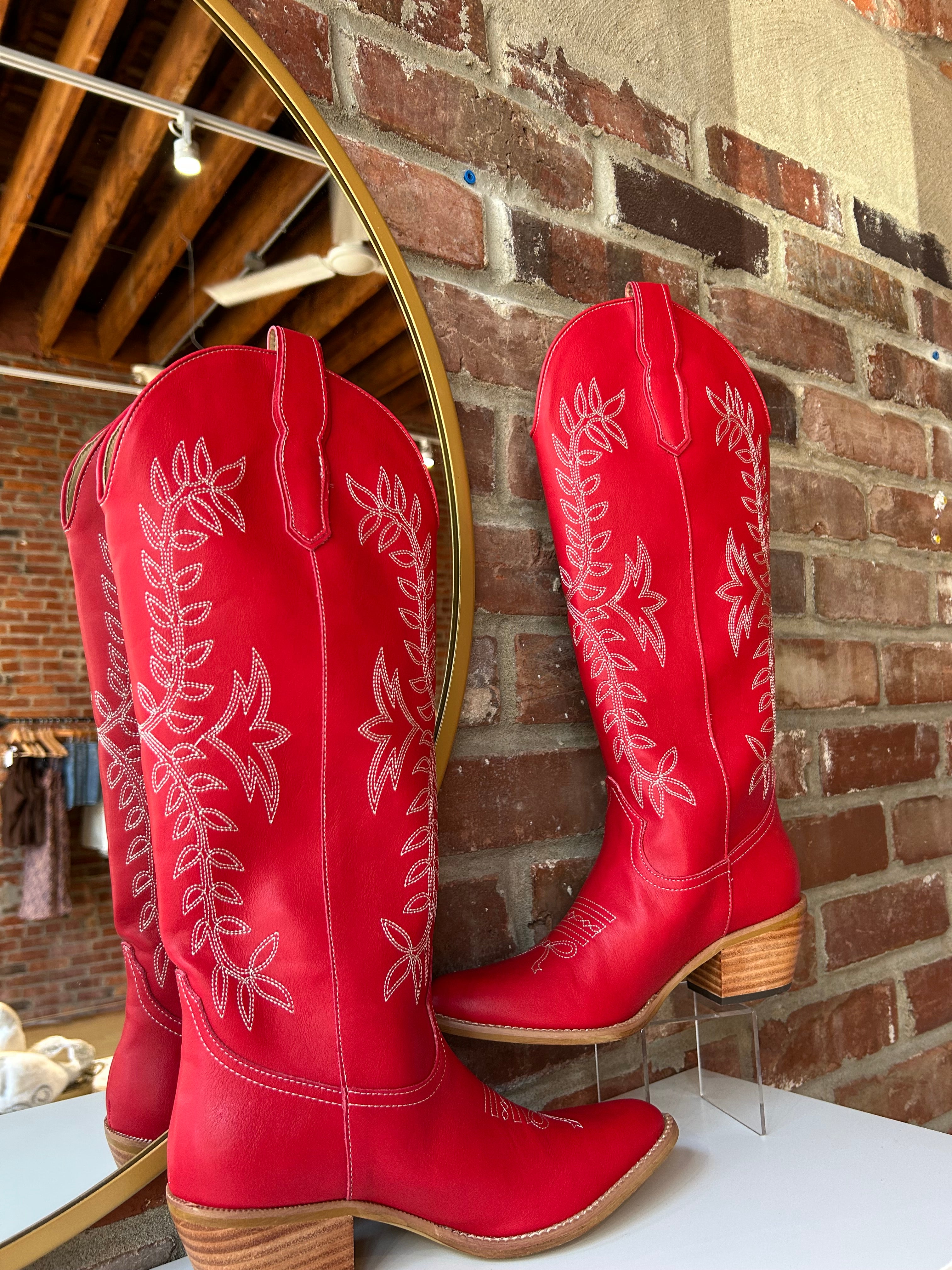Stella Red Embroidered Western Boot