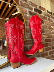 Stella Red Embroidered Western Boot