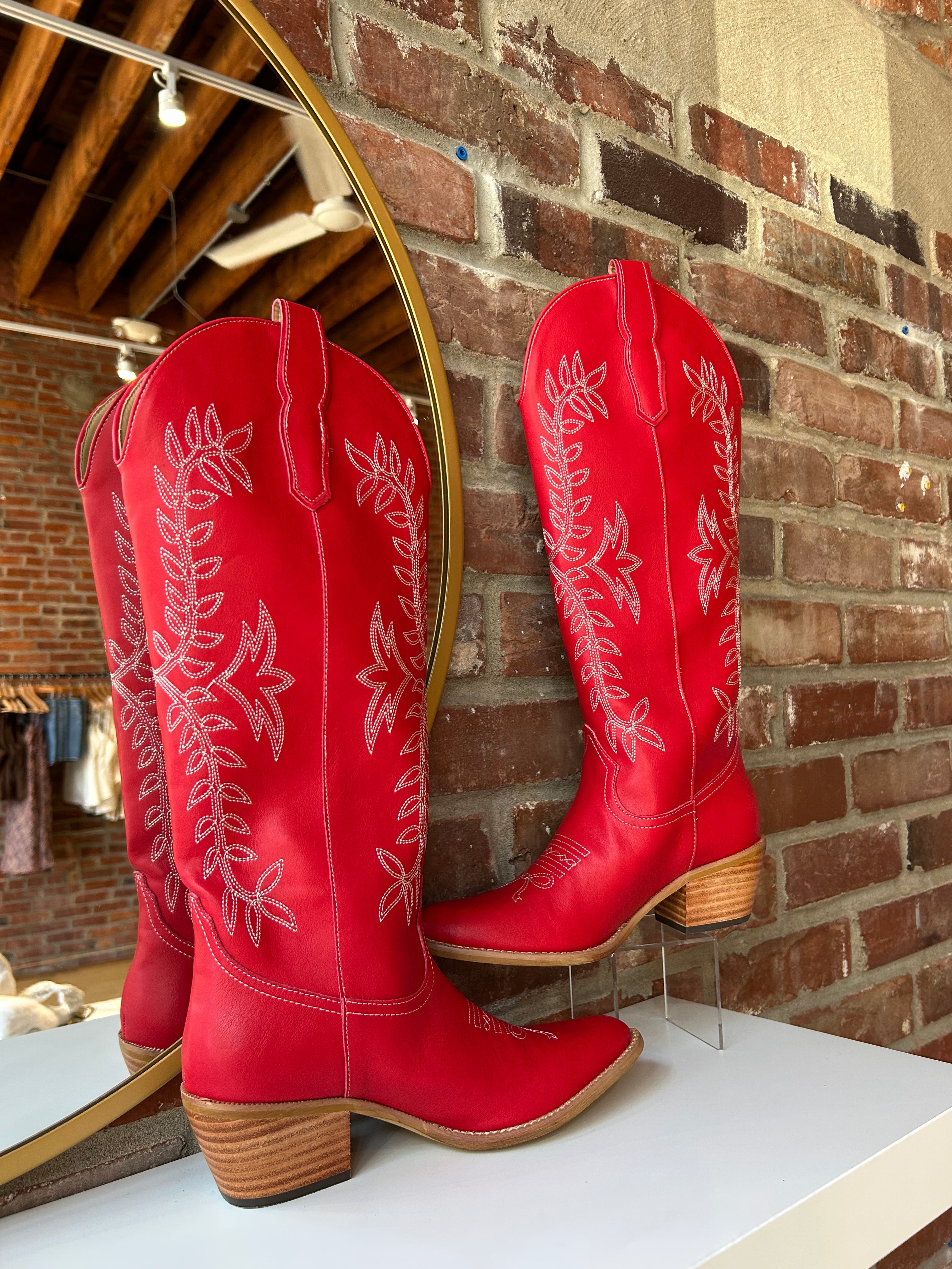 Stella Red Embroidered Western Boot