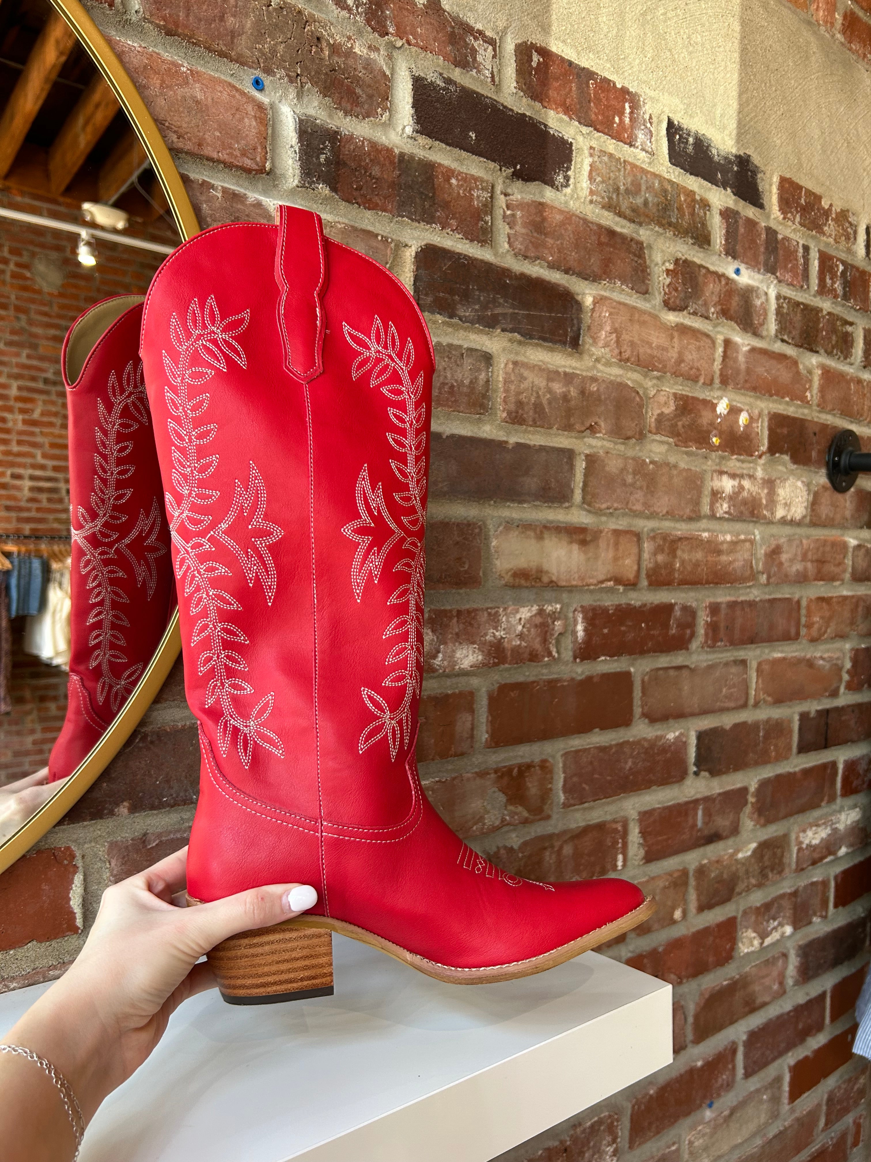 Stella Red Embroidered Western Boot