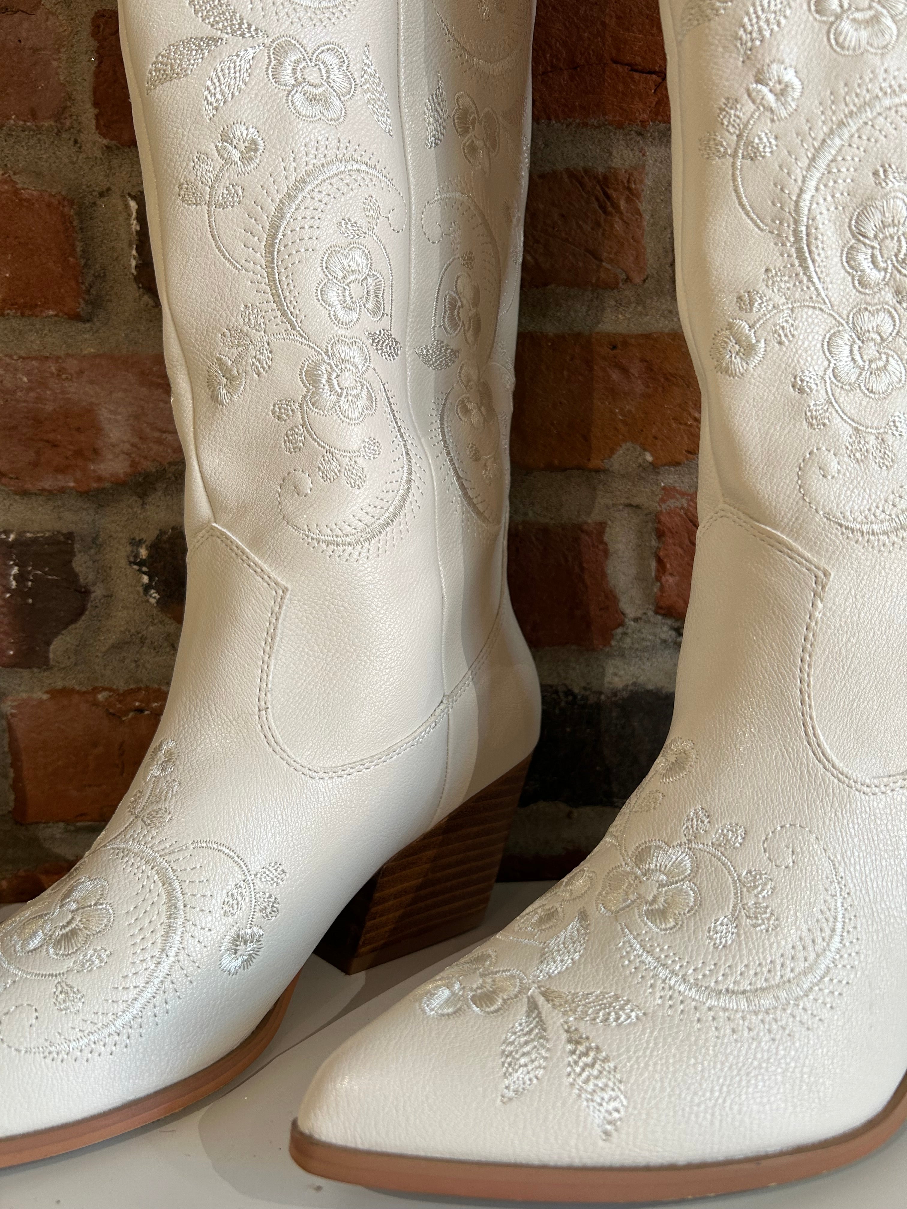 Laney Ivory Embroidered Western Boot