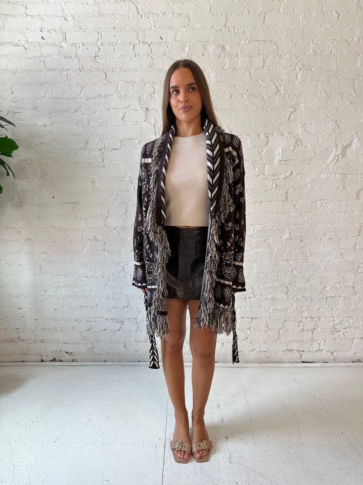 Adeline Bandana Print Cardigan - Brown